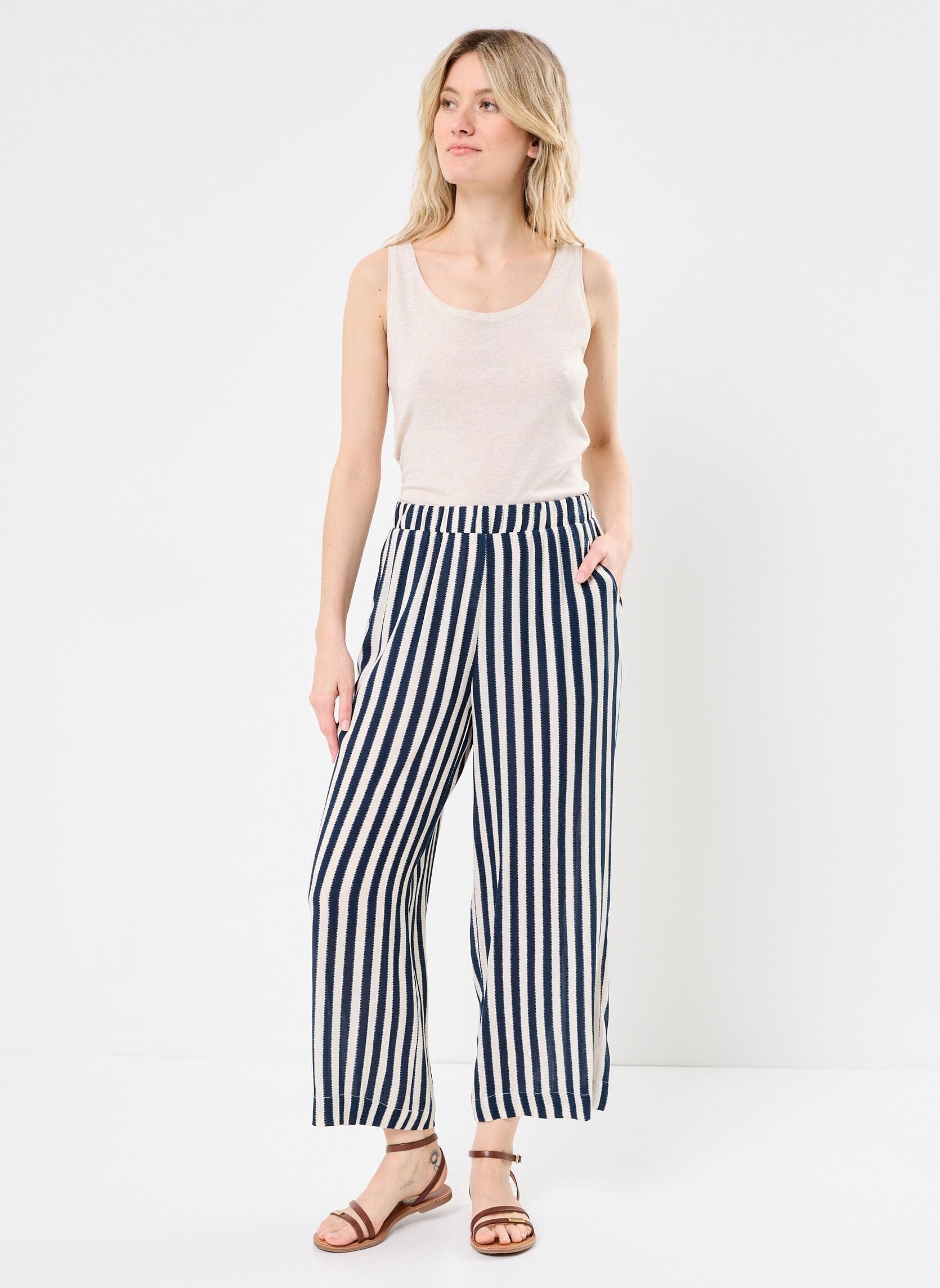 BIRCH WITH NAVY STRIPE BREEZY PANT PANT ICHI