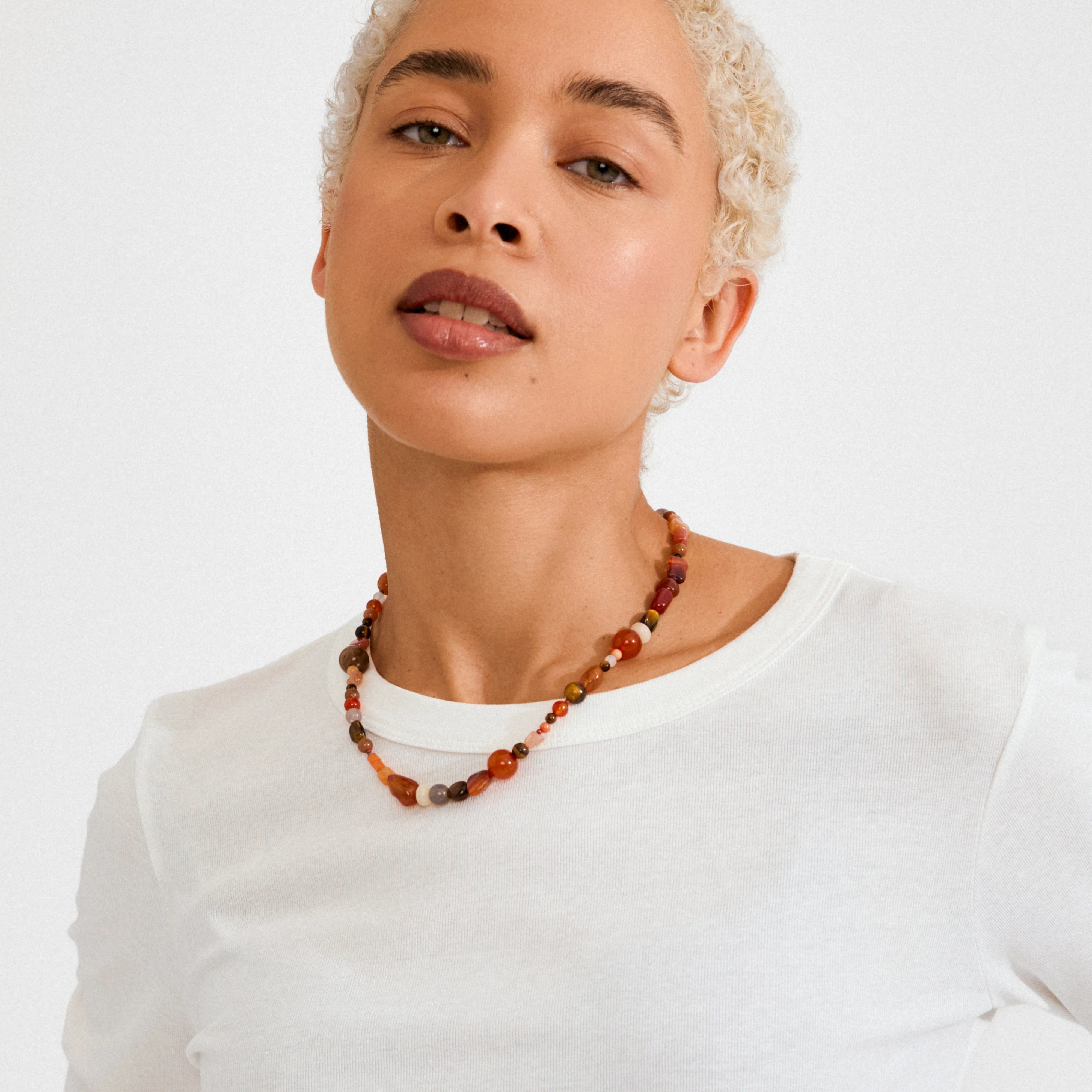 everyday statement necklace, warm tone beaded necklace, casual chic jewelry women