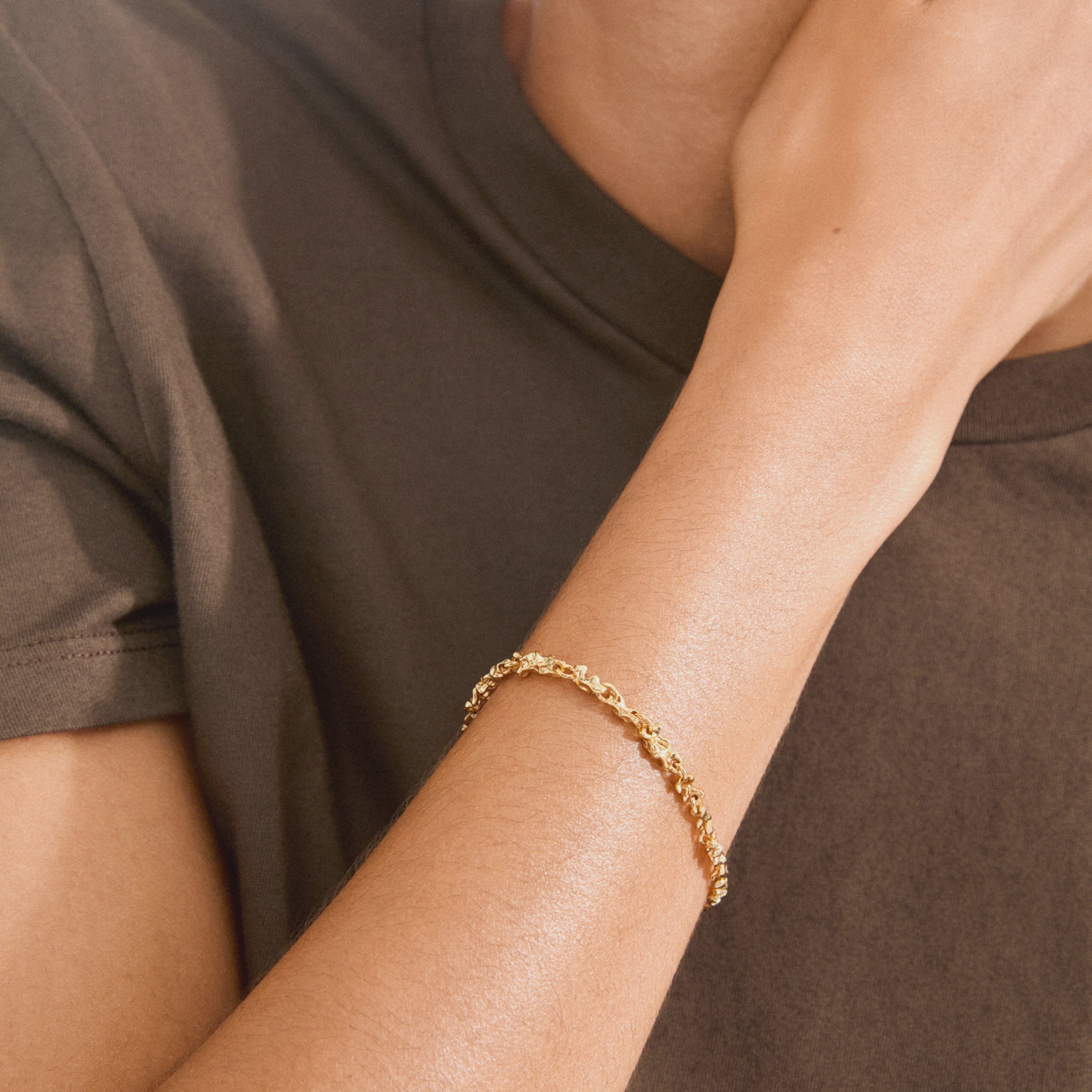pilgrim, pilgrim jewelry, gold textured bracelet, gold plated bracelet, chunky chain bracelet, textured chain bracelet, womens gold jewelry, trendy bracelet for women