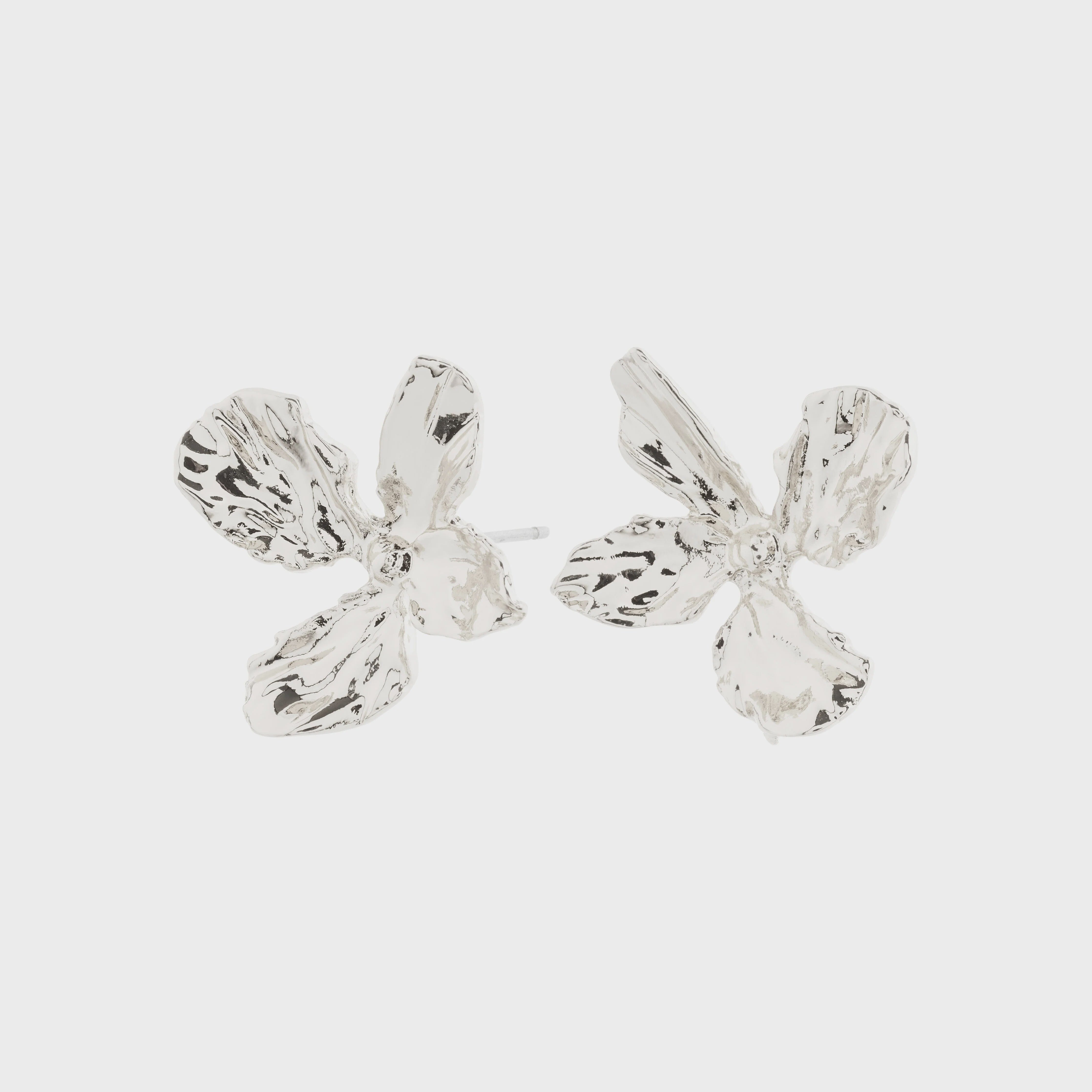 DREAM silver earrings, PILGRIM, silver flower earrings, sculpted petal earrings, silver plated statement studs, organic floral jewelry