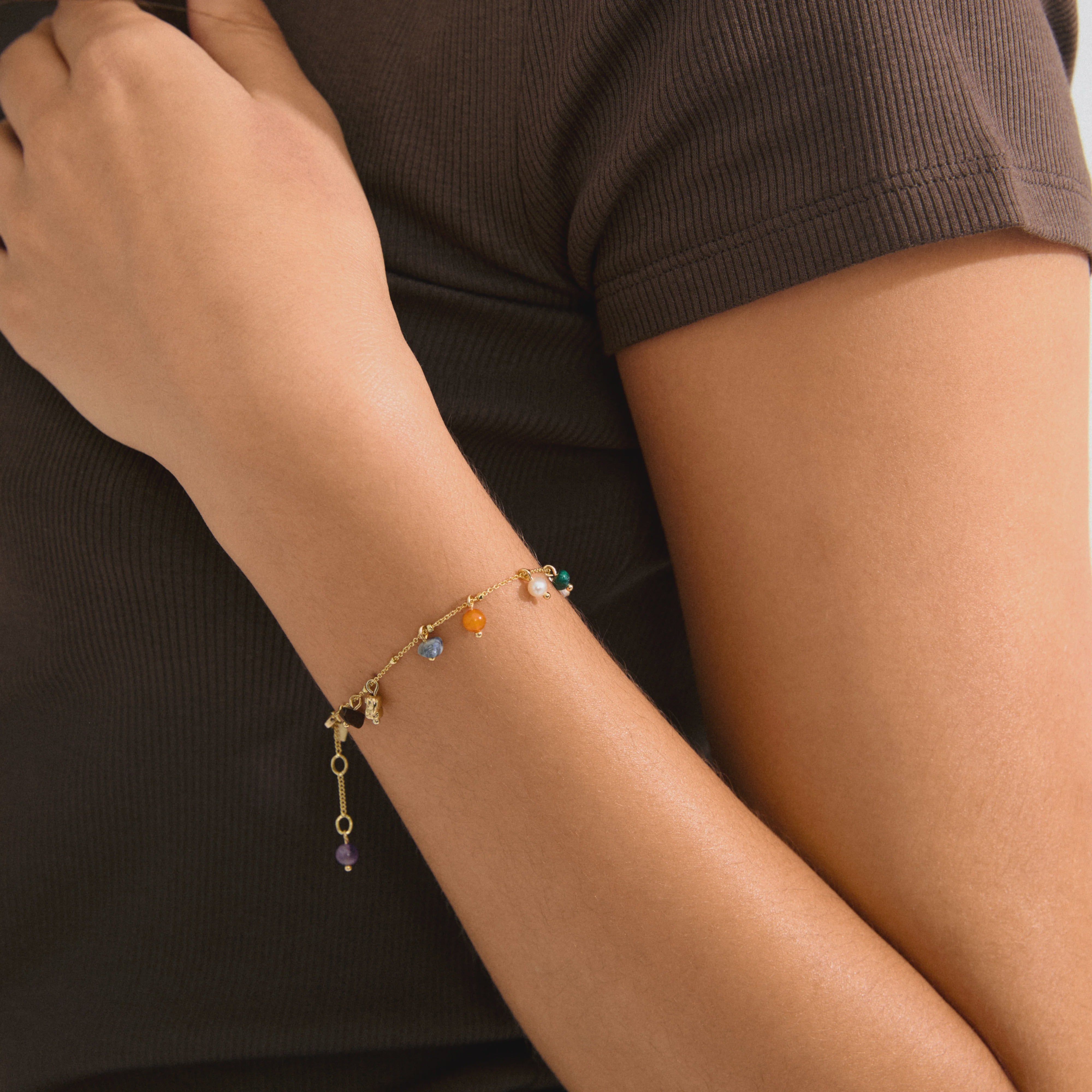 PILGRIM, gold plated semi precious stone bracelet, semi precious stone bracelet women, gemstone bracelet women, gold plated bracelet women, colorful stone bracelet, pearl bracelet women, beaded gemstone bracelet, women's gold plated jewelry, layered bracelet women, vacation jewelry women, colorful jewelry bracelet