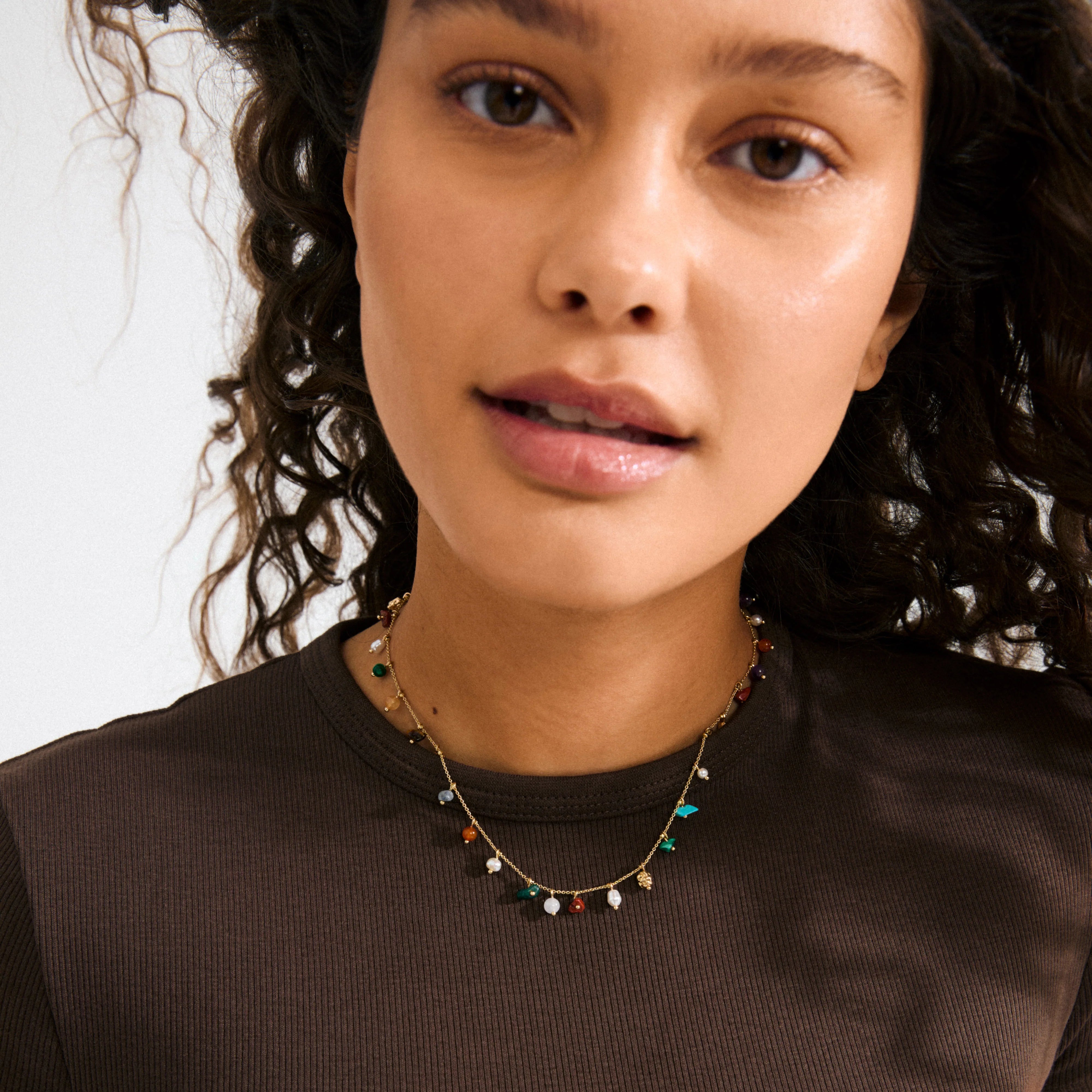 vacation jewelry women, gold fashion necklace, natural stone necklace women, pearl accent necklace, trendy layered jewelry, resort wear accessories, boho necklace women, gold plated jewelry women, everyday statement necklace, women's colorful necklace