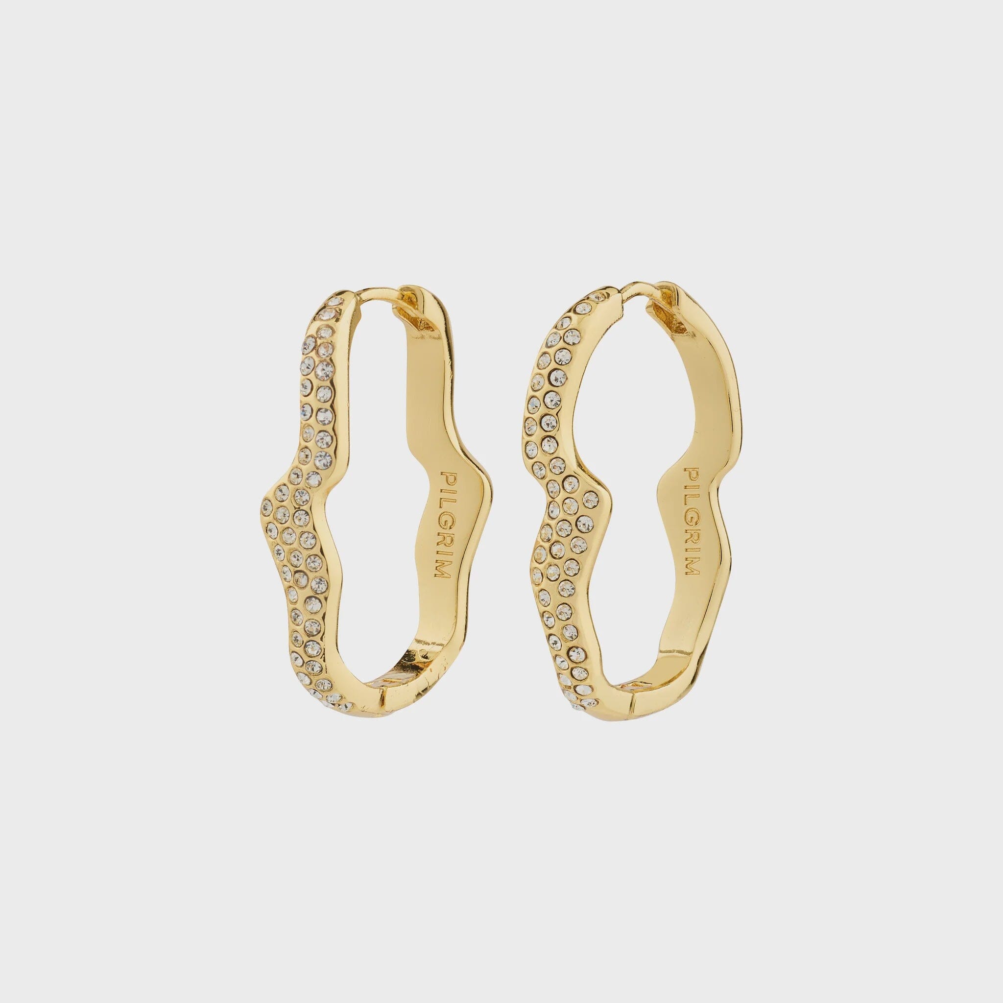 PILGRIM CONNECT GOLD HOOPS, PILGRIM, gold crystal hoop earrings, sculptural gold hoops, wavy gold plated earrings