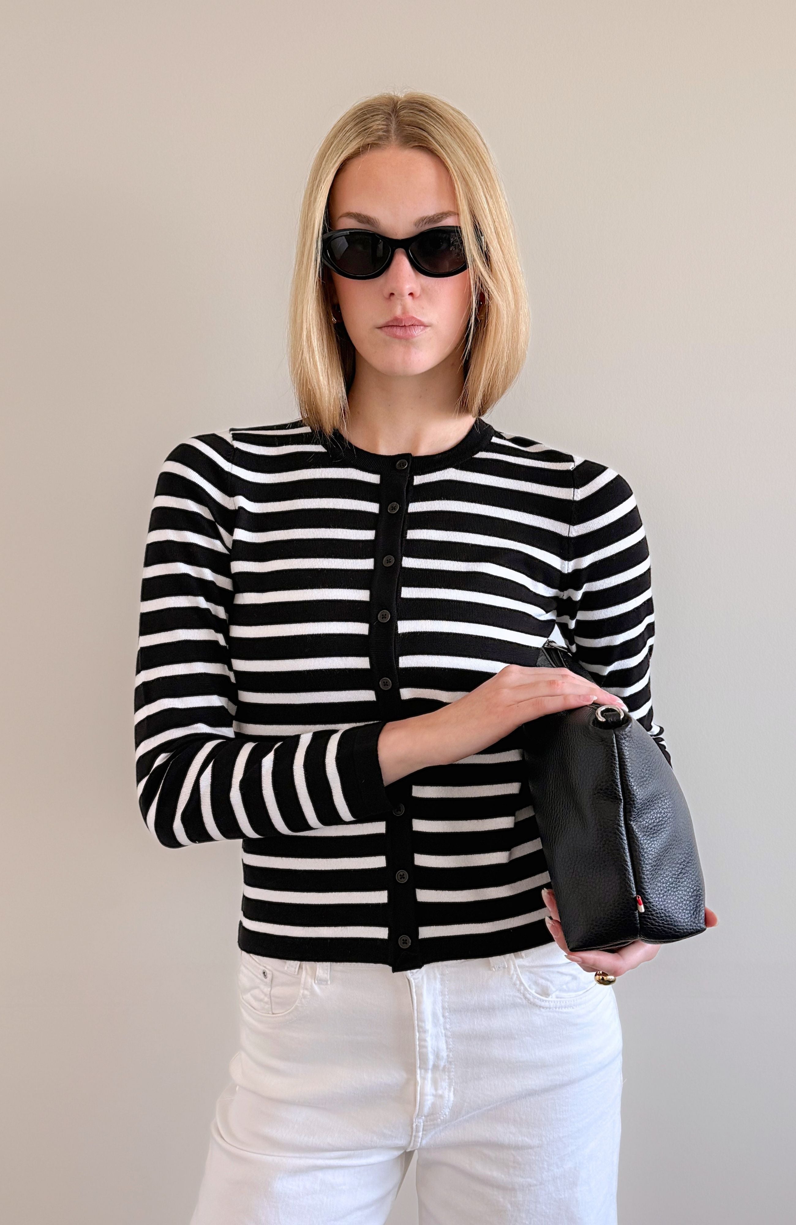 FITTED STRIPED CARDIGAN (BLACK AND WHITE)