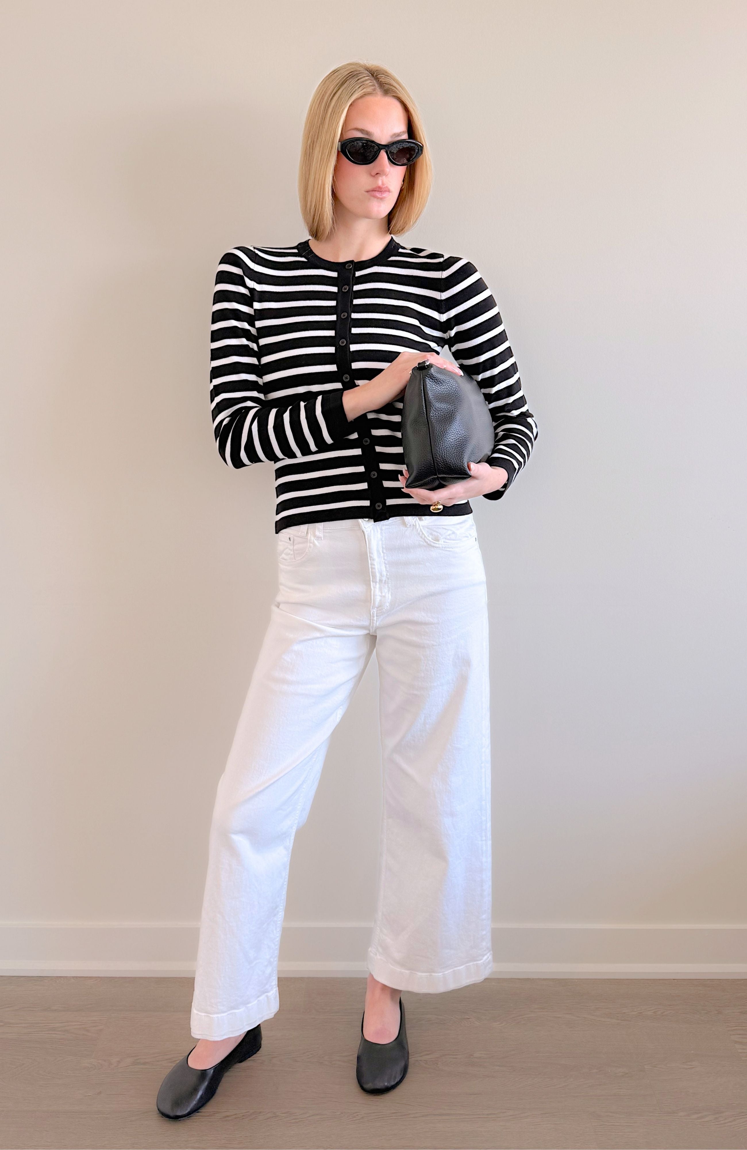 FITTED STRIPED CARDIGAN (BLACK AND WHITE)