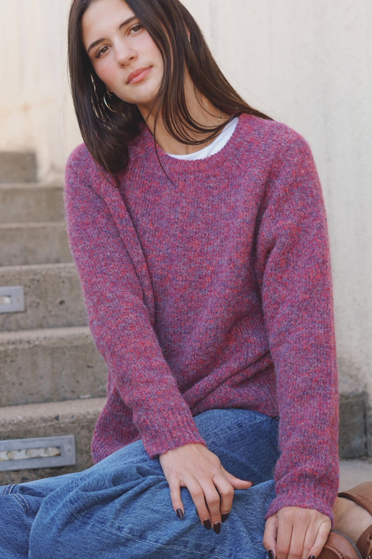 The Just-Right Crewneck Sweater- Fuchsia