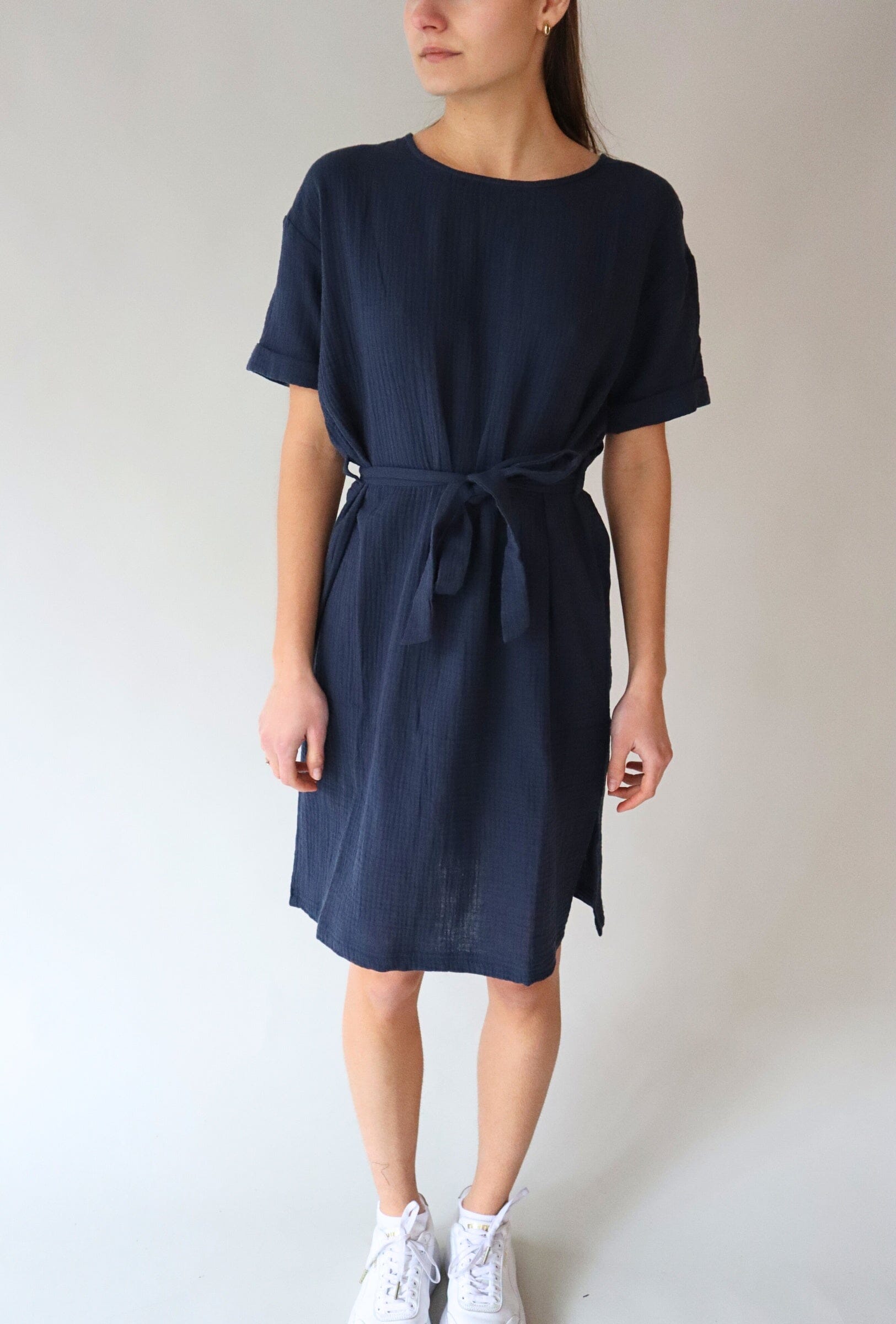 NAVY SHIFT DRESS WITH TIE Dress ICHI