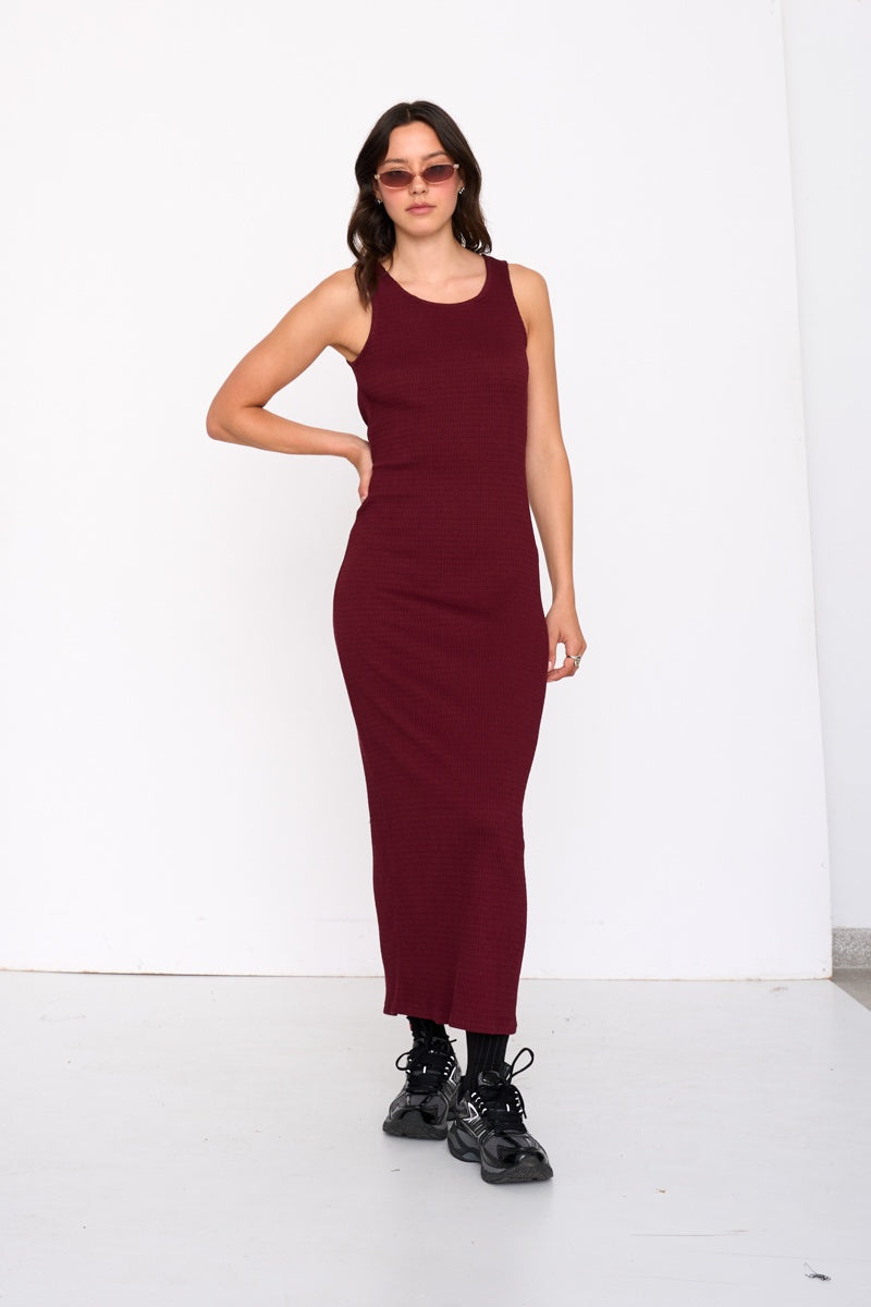 Burgundy Ribbed Maxi Dress for Women | Everyday Minimal Style Burgundy Ribbed Maxi Dress for Women | Everyday Minimal Style