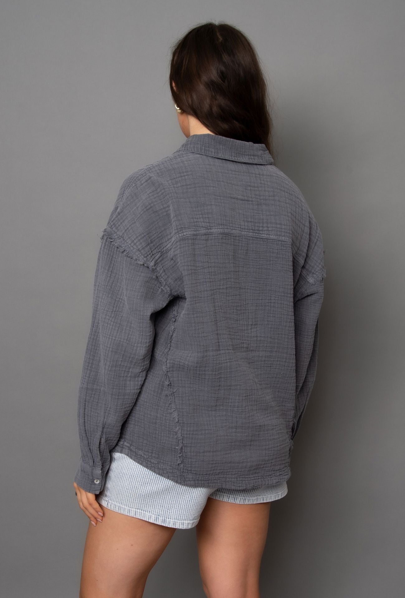 relaxed grey shirt women, lightweight casual top
