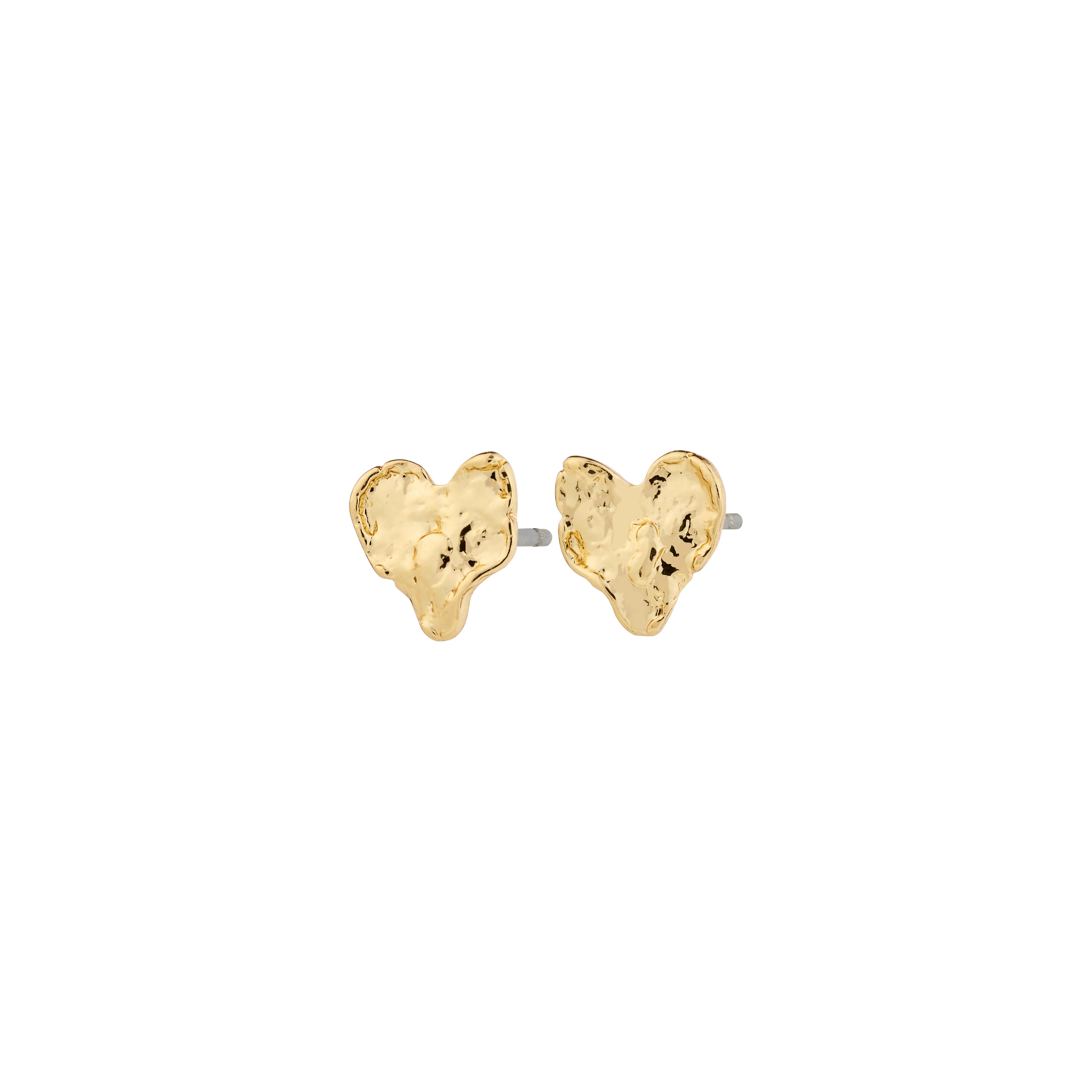 romantic gold plated jewelry, lightweight gold heart earrings, modern heart stud earrings, gold plated ear stack studs, subtle gold statement earrings, cute gold heart studs
