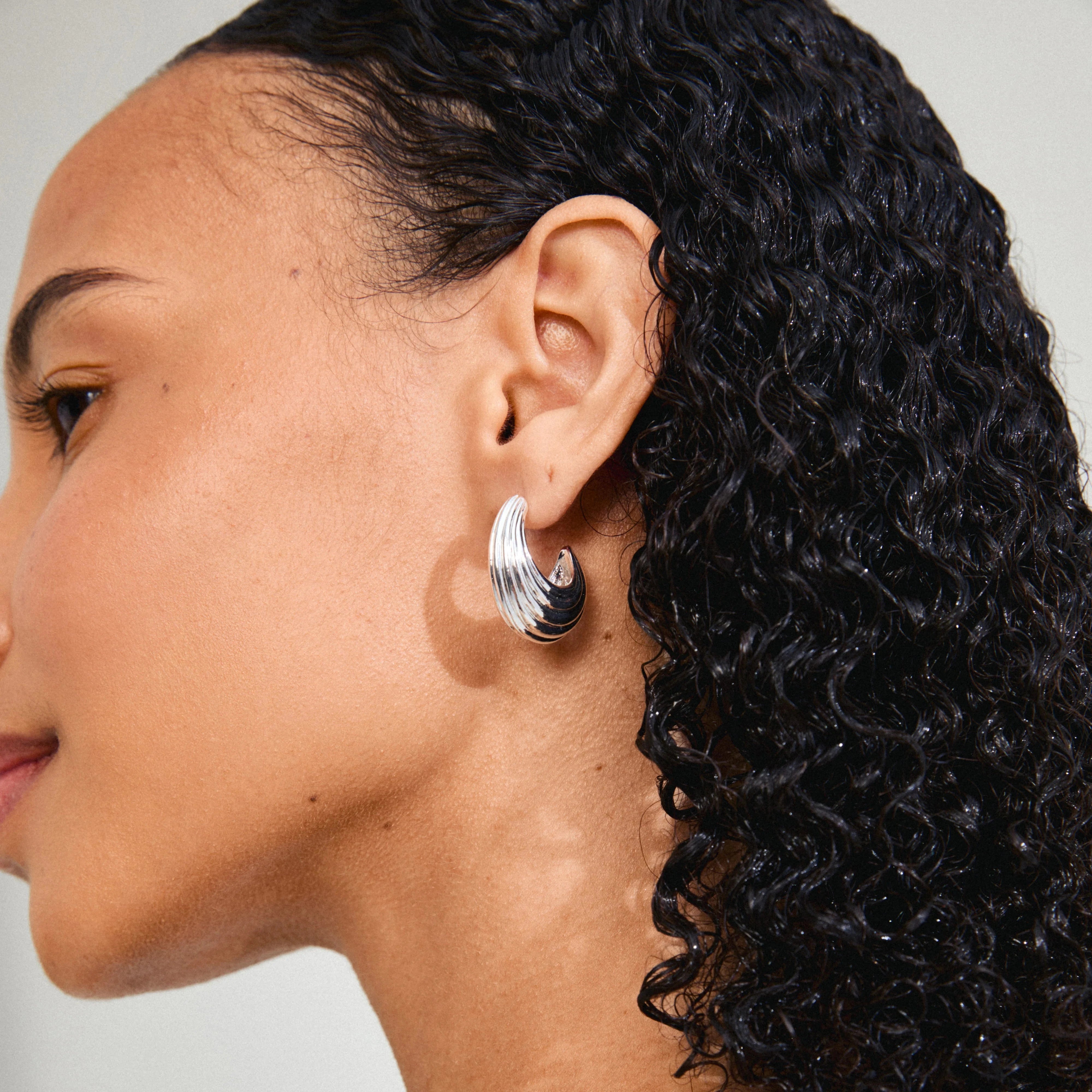 silver plated earrings, chunky hoop earrings