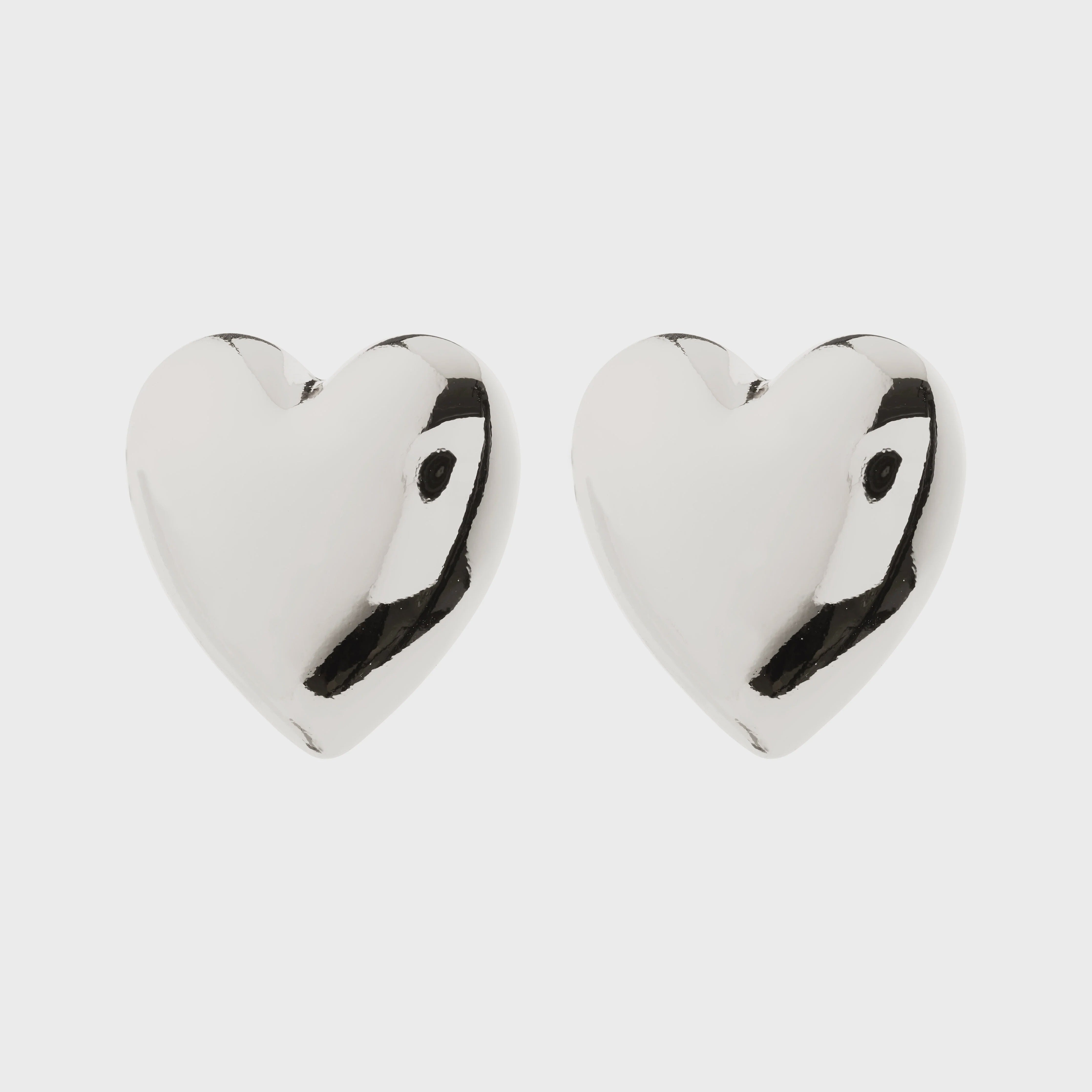 ilver heart earrings, chunky heart studs