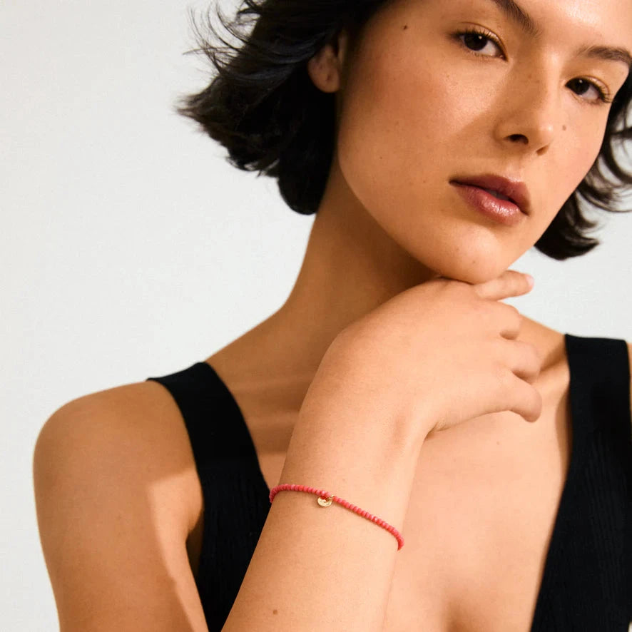 INDIE BRACELET, PILGRIM, peach beaded bracelet, gold charm bracelet, pastel jewelry, gold plated bracelet