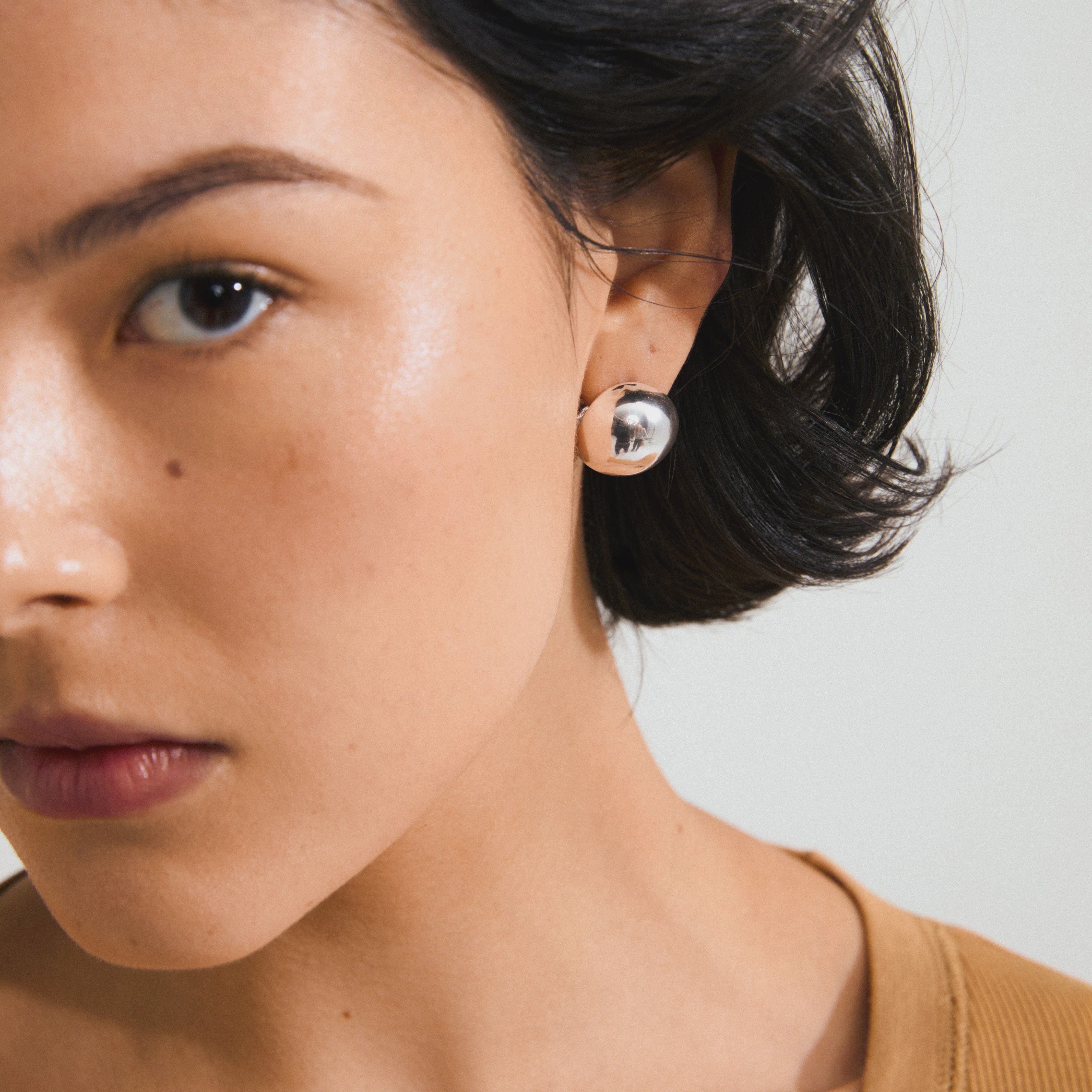 JACE SILVER EARRINGS, PILGRIM, silver dome earrings, round silver studs