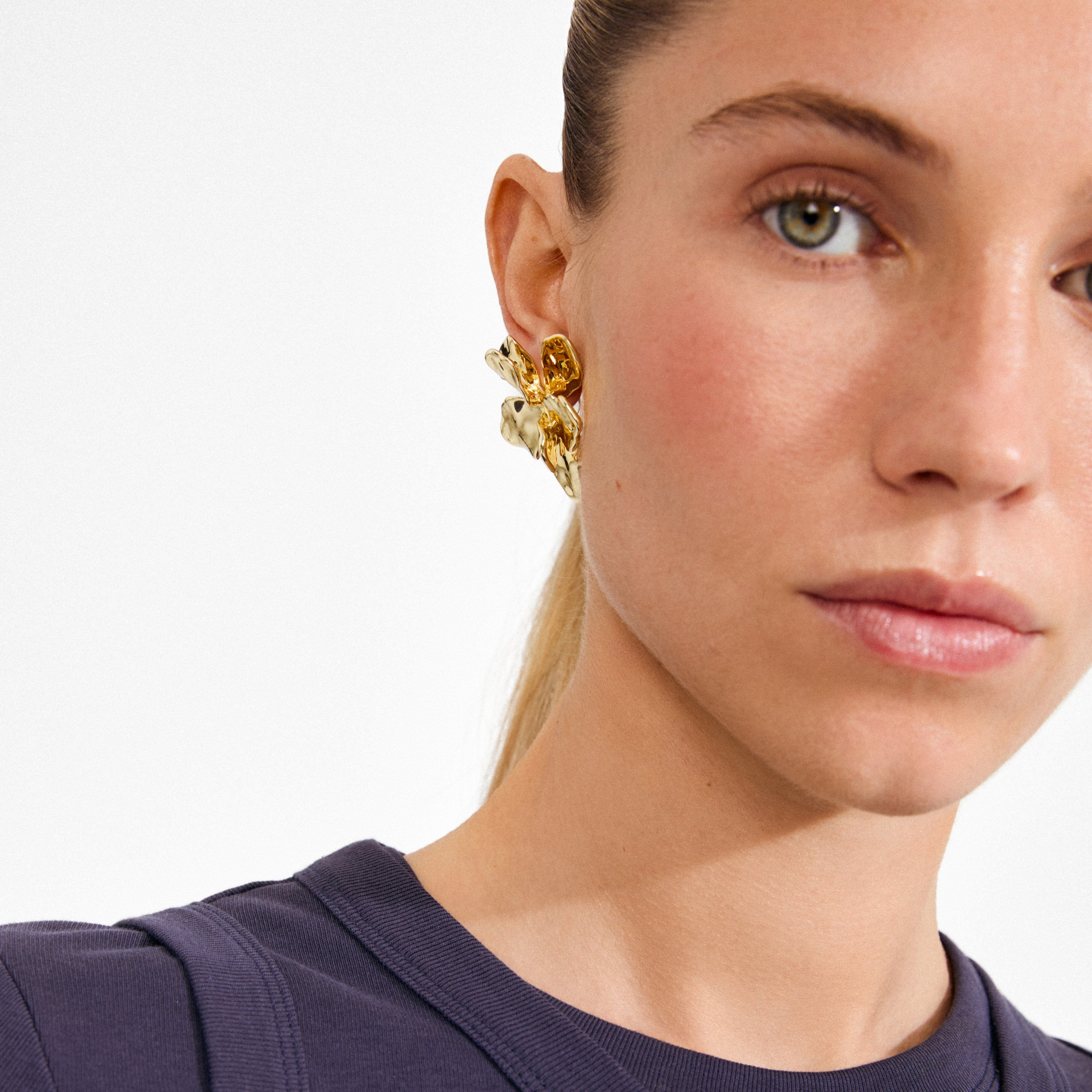 bold gold earrings, modern statement earrings, everyday gold plated jewelry, organic shape earrings
