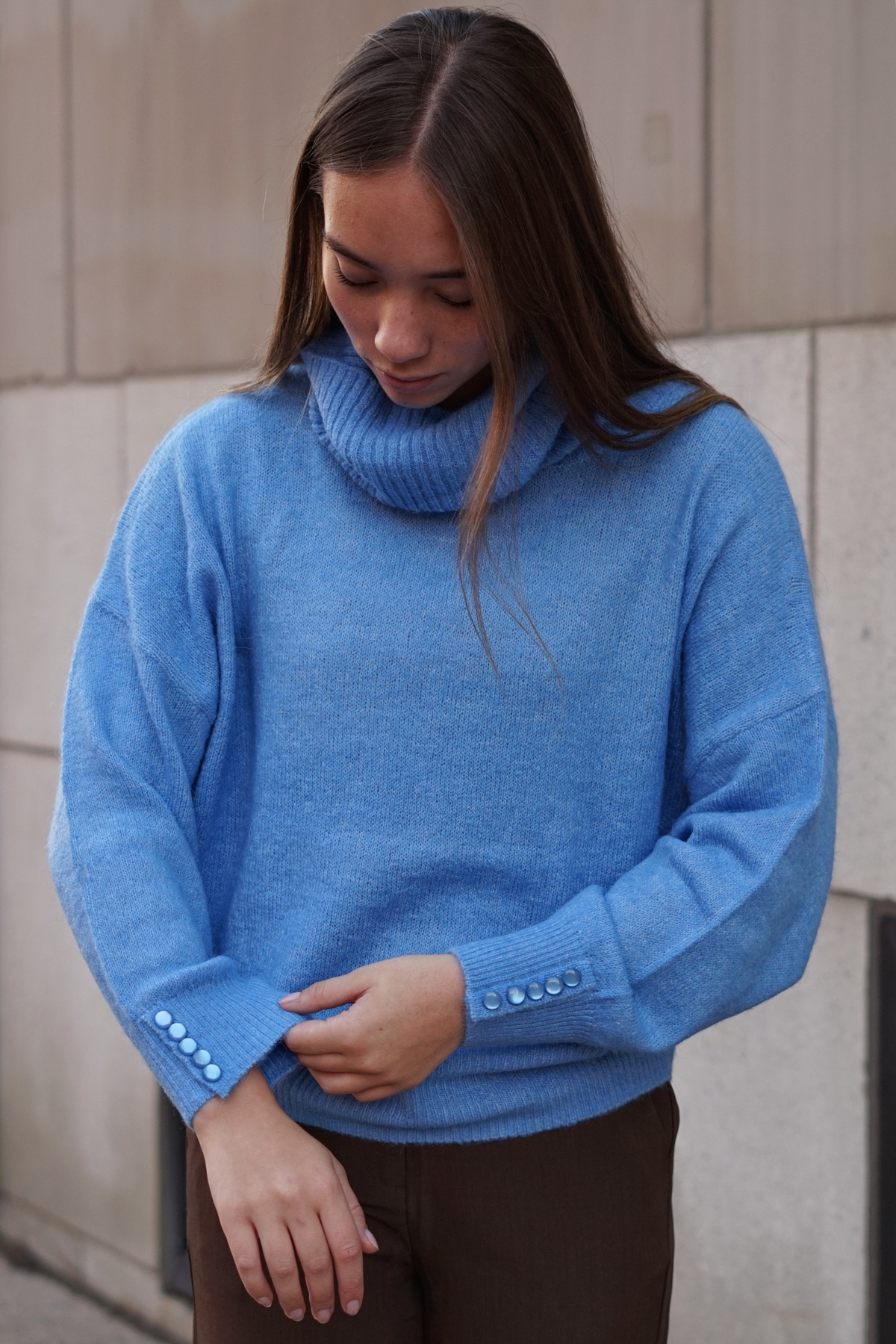Sutton Cowl Neck Sweater- Blue