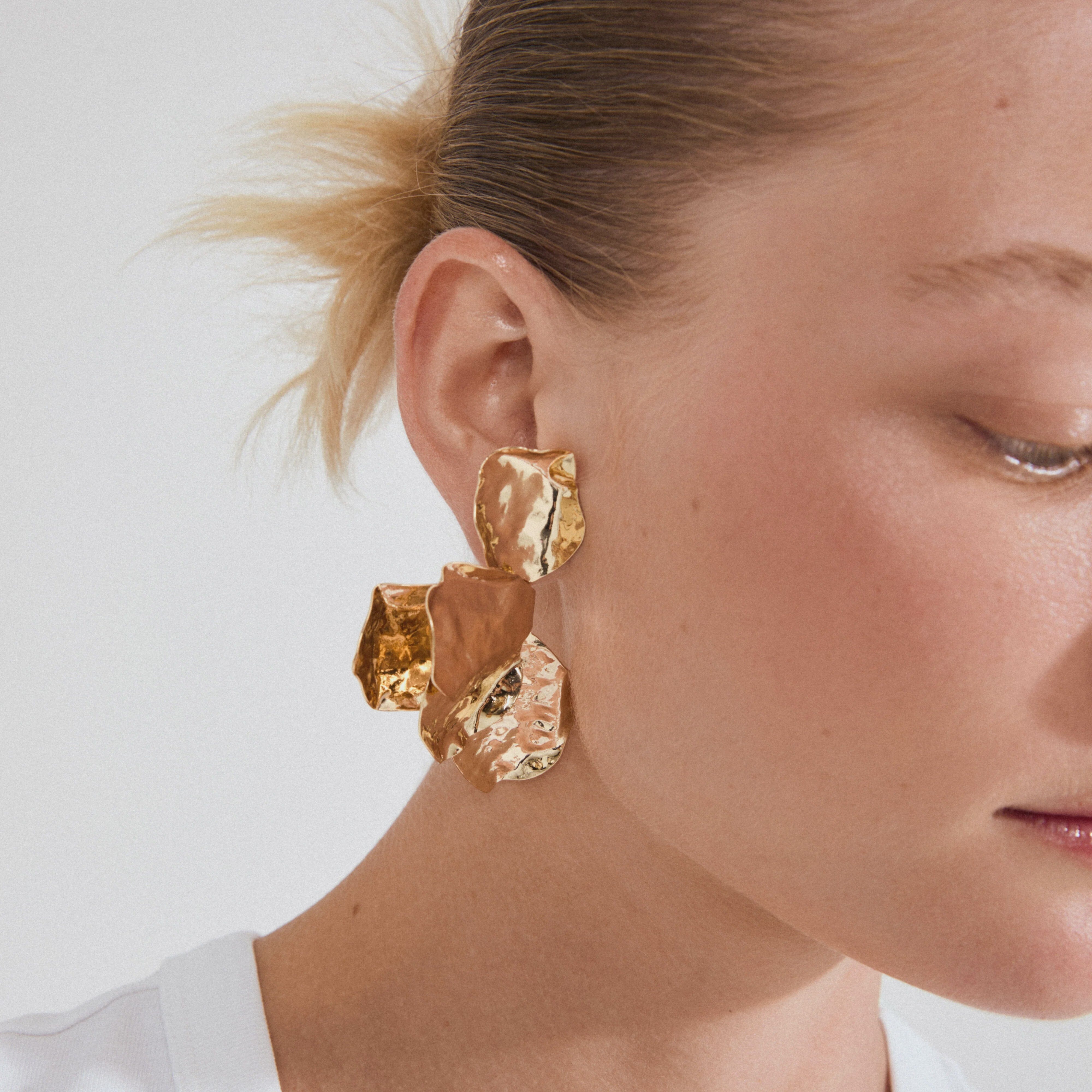 PILGRIM, PILGRIM EARRINGS, gold plated statement earrings, sculptural gold earrings, abstract gold earrings, trendy gold earrings for women