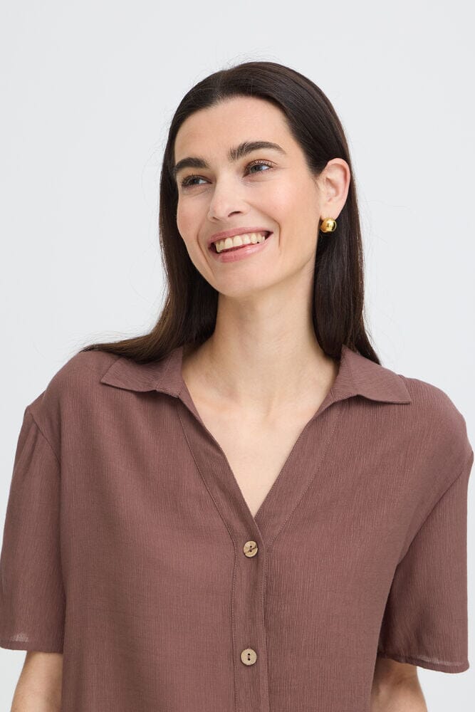 elevated everyday womens clothing, coffee brown blouse women