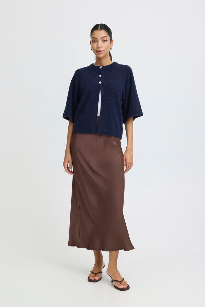 classic midi skirt brown, flowy satin skirt outfit, brown slip skirt midi, elegant satin midi skirt brown