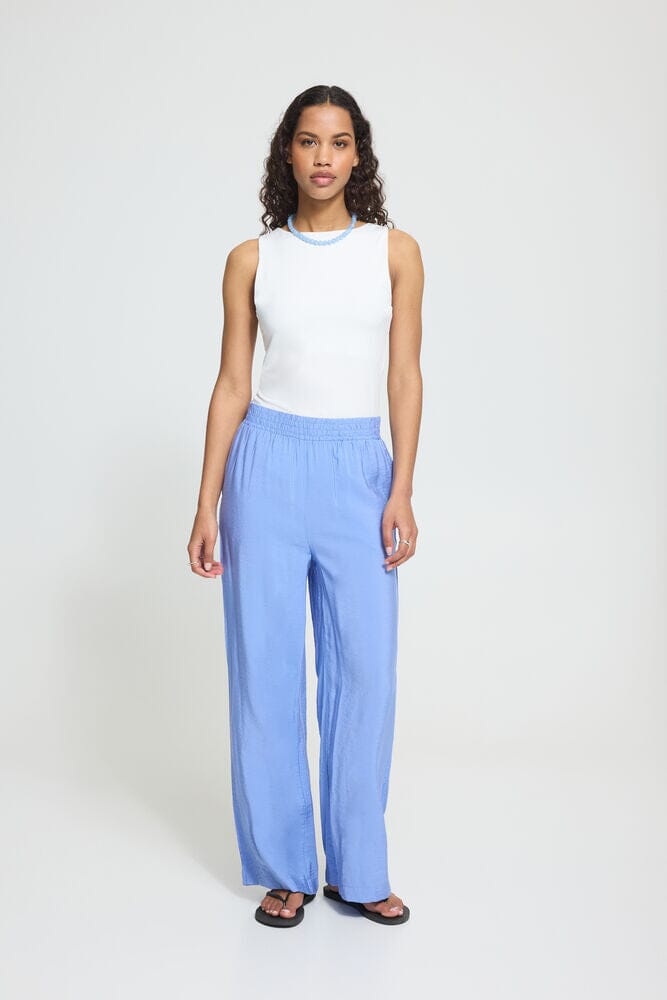 lightweight flowy pants blue, casual chic pants women, relaxed fit trousers blue