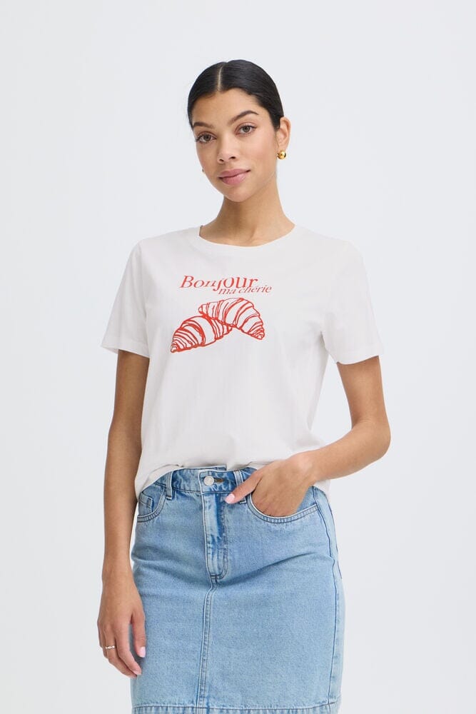 ichi, ma cherie graphic tee, french graphic t shirt women, white croissant tee, paris inspired t shirt, graphic tee women white