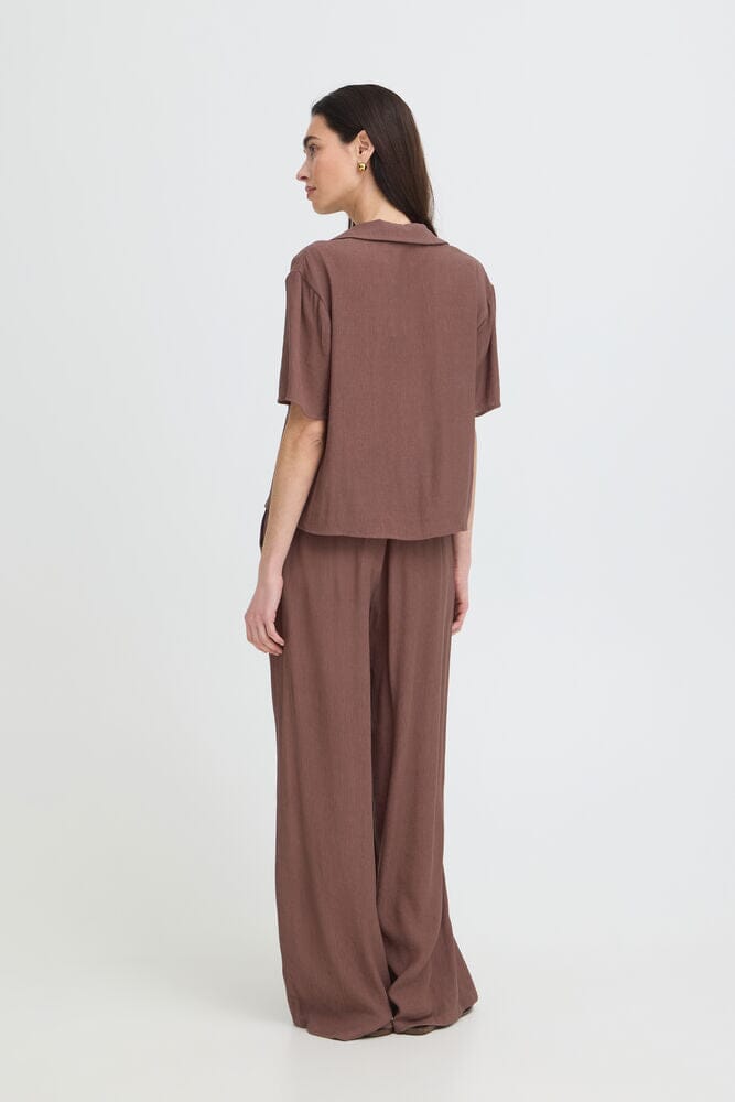breathable summer blouse women, minimalist neutral top women, relaxed matching set top, trendy brown womens blouse