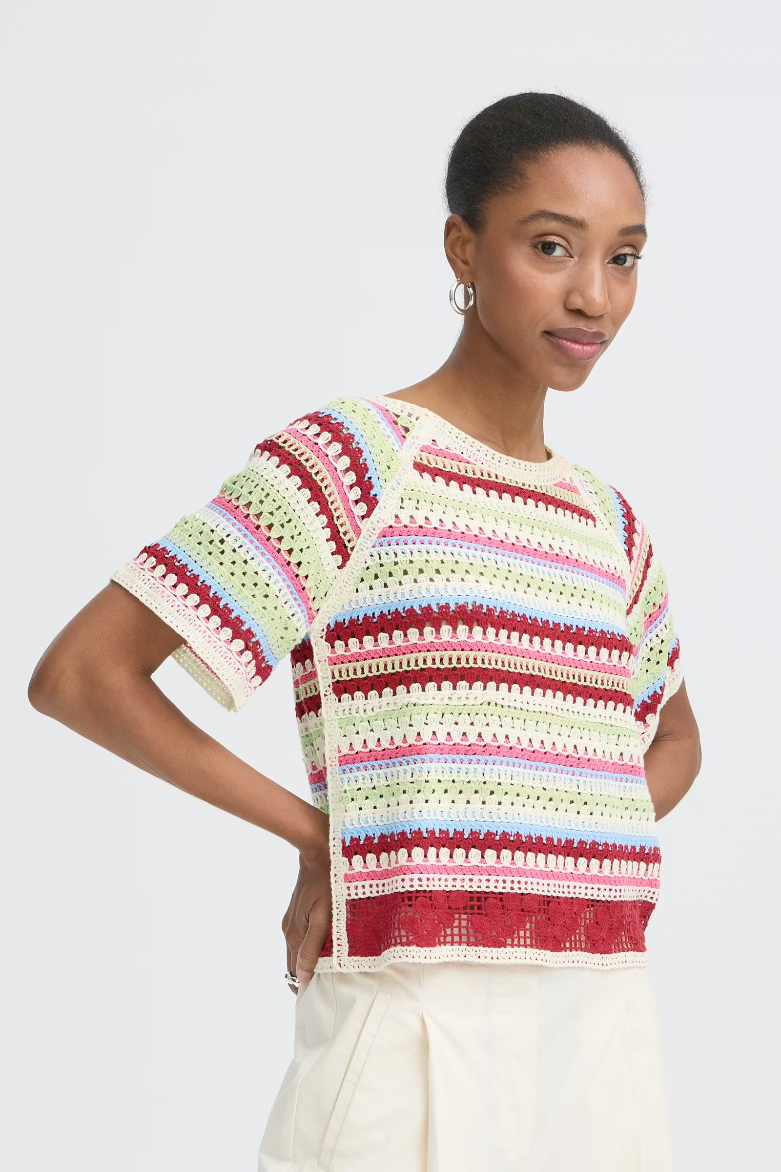 textured knit top women, boxy knit top women, summer sweater women colorful, relaxed fit knit top women, airy crochet top women, statement knit top women