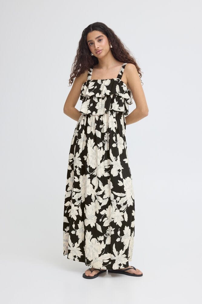 black floral maxi dress, ruffle maxi dress women, floral print maxi dress black, summer maxi dress women