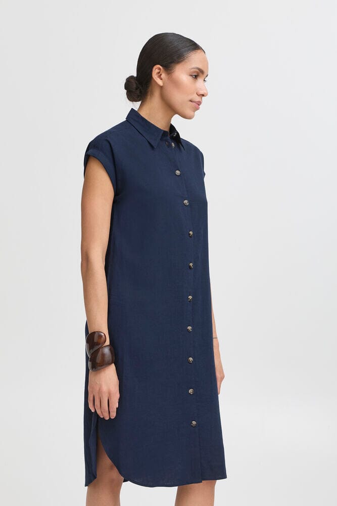collared midi dress navy, relaxed fit shirt dress, everyday shirt dress women