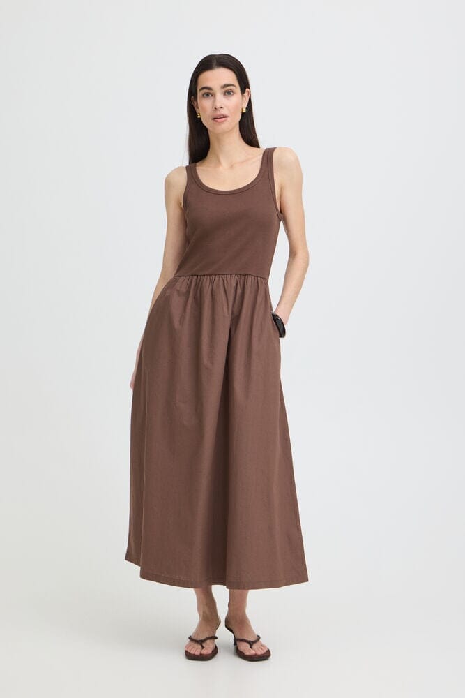 Brown Tank Midi Dress for Women | Sleeveless Fitted Top Flowy Skirt | LORDON Brown Tank Midi Dress for Women | Sleeveless Fitted Top Flowy Skirt | LORDON