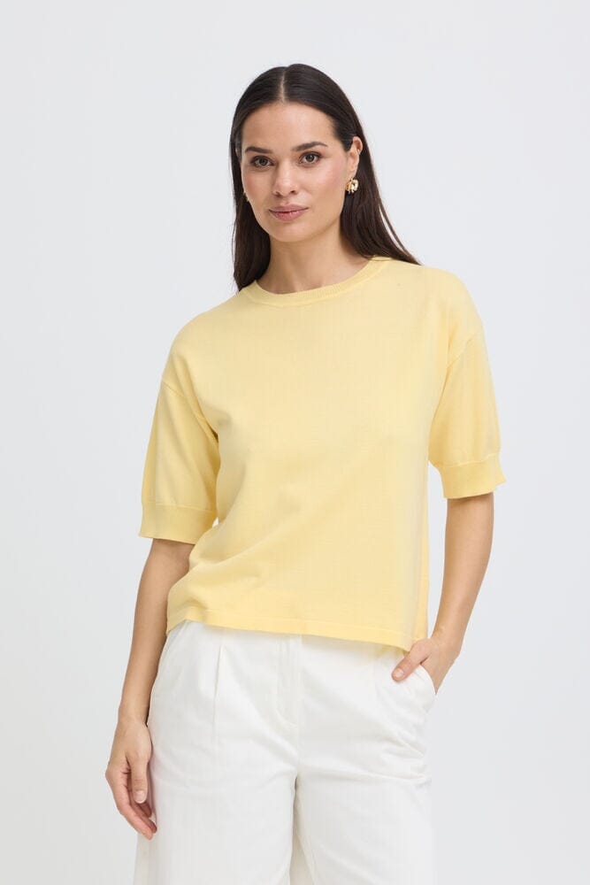 BYOUNG, yellow knit top women, lightweight knit t shirt, soft yellow sweater top