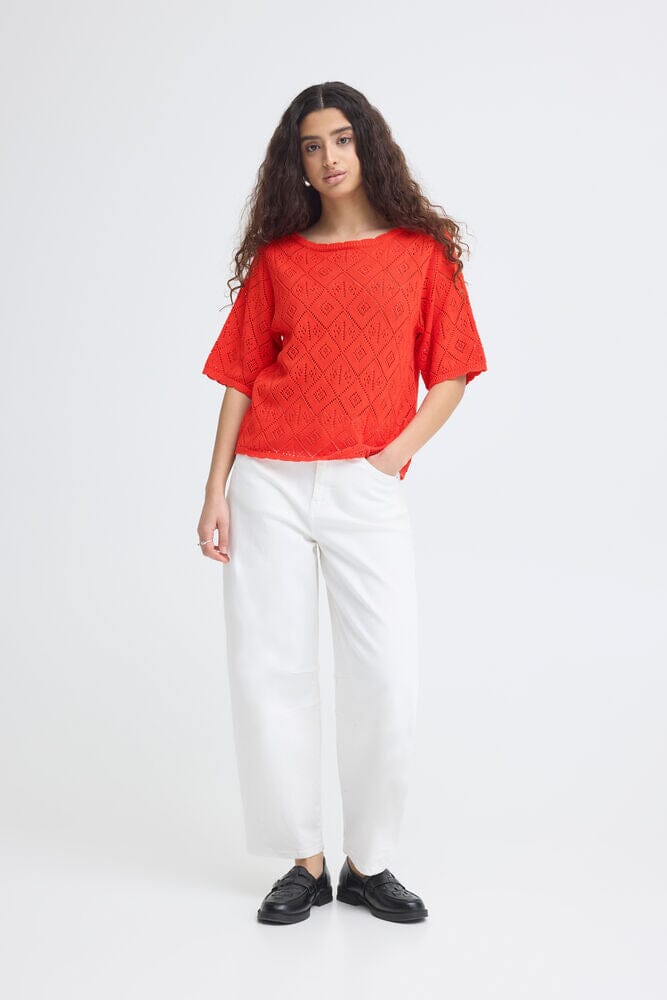 red summer knit top, breathable knit shirt red, romantic knit top red