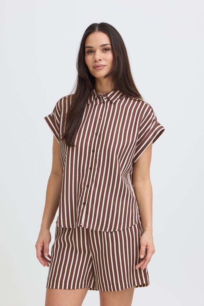 brown striped buttondown shirt women, striped summer shirt womens, french roast stripe shirt