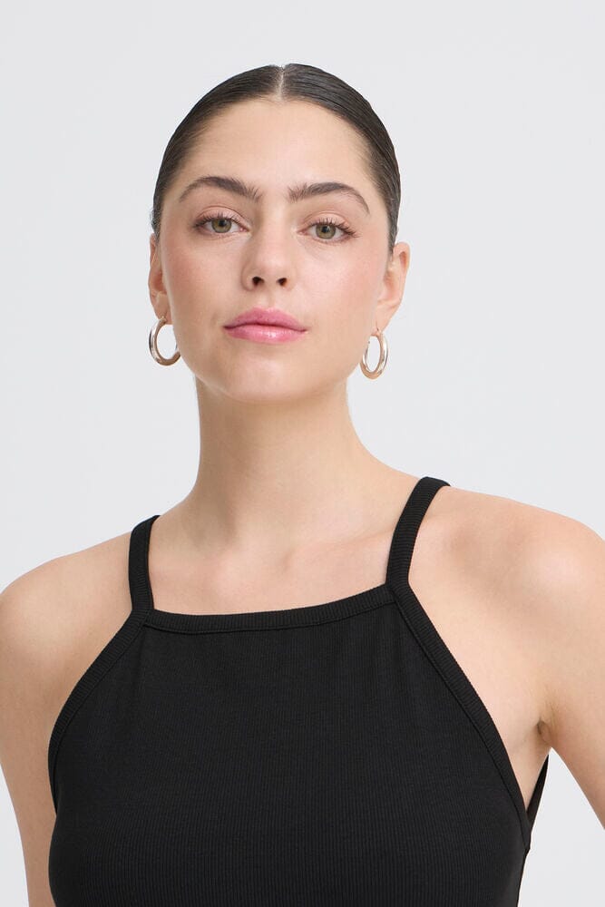 versatile black top womens, fitted ribbed cami women, black layering tank top, trendy womens basics clothing