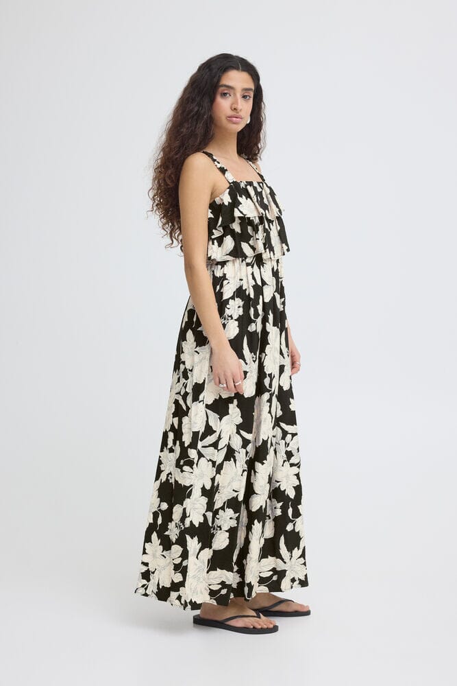 flowy floral dress long, black and white floral dress, vacation maxi dress women