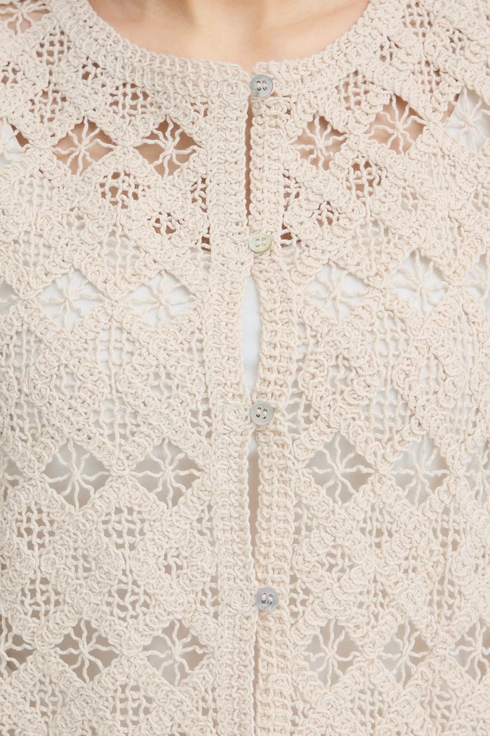 versatile cream blouse women, textured lace top women, romantic lace blouse women, sleeveless crochet blouse women