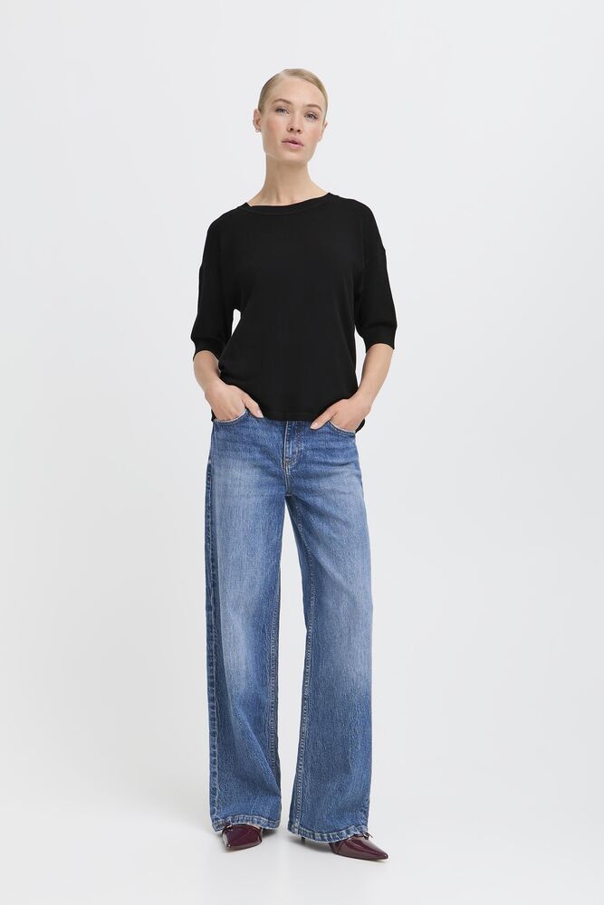 black elbow sleeve knit top