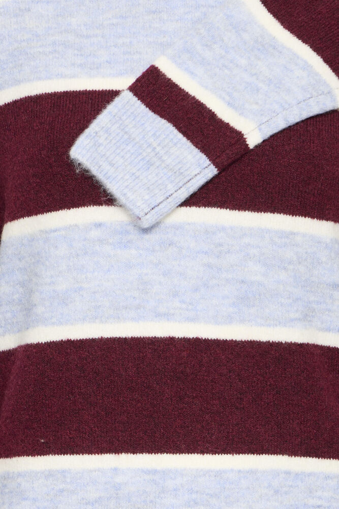 LIGHT KNIT STRIPE SWEATER (BURGUNDY+BLUE)