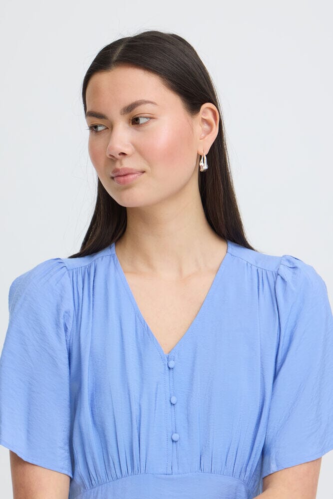 empire waist midi dress, casual chic summer dress, breathable midi dress women, vacation dress blue, everyday midi dress outfit, soft blue dress women