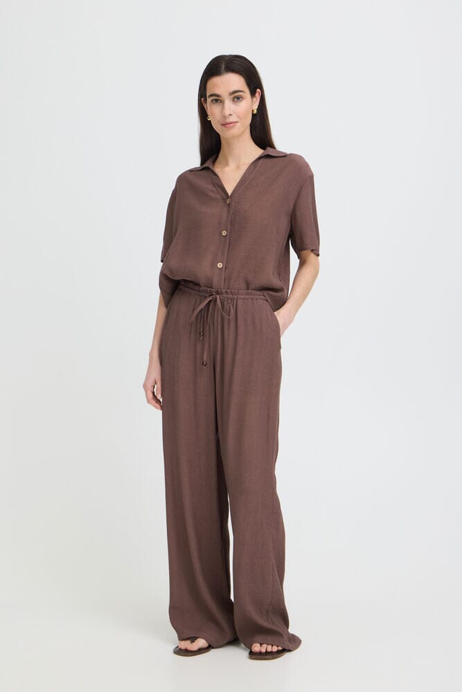 relaxed fit wide leg trousers, brown flowy pants outfit, elastic waist wide leg pants, vacation pants women, breathable casual pants women