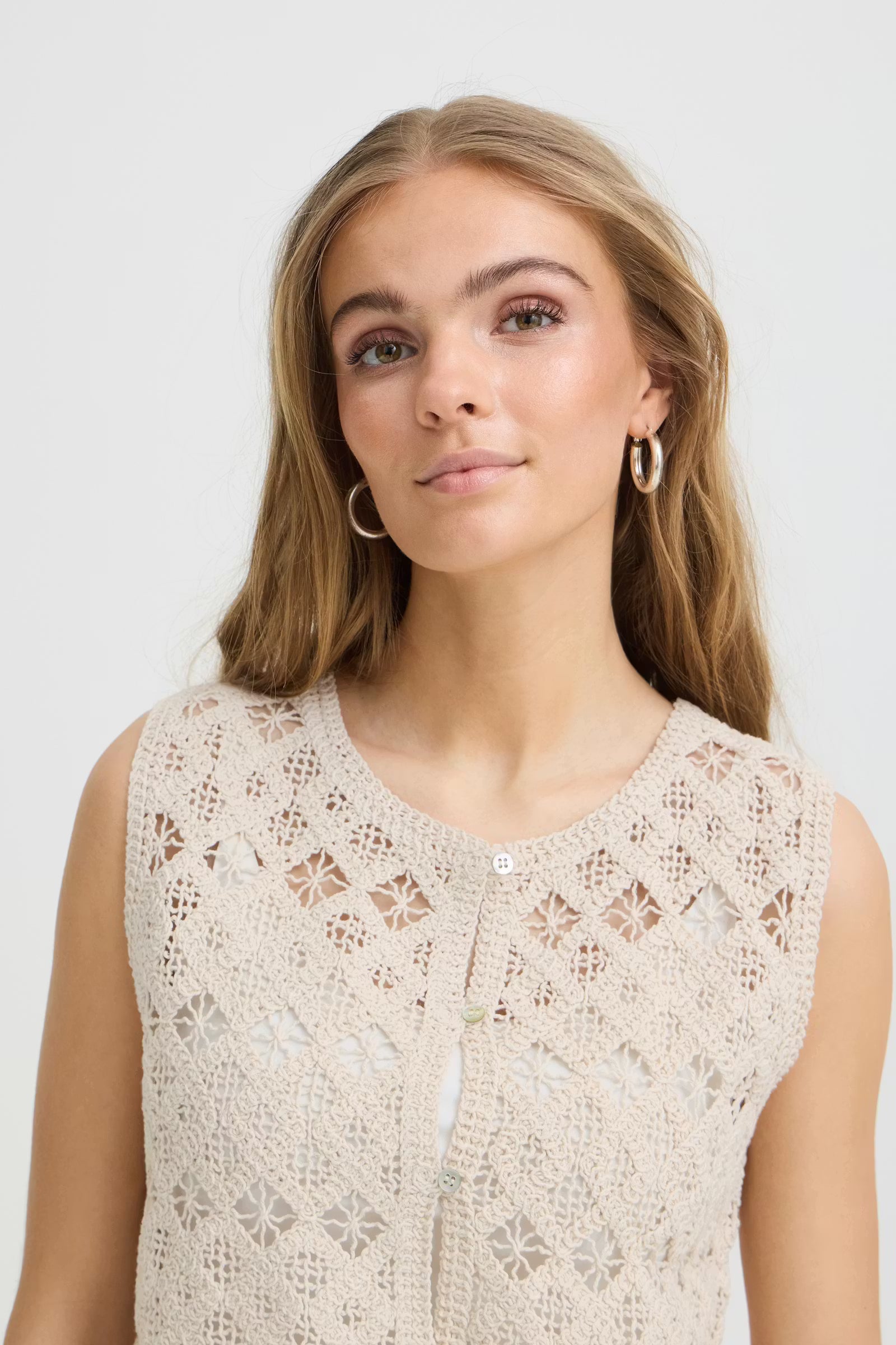 dressy lace top women, crochet style blouse women, elegant lace blouse women, airy lace shirt women, chic neutral blouse women