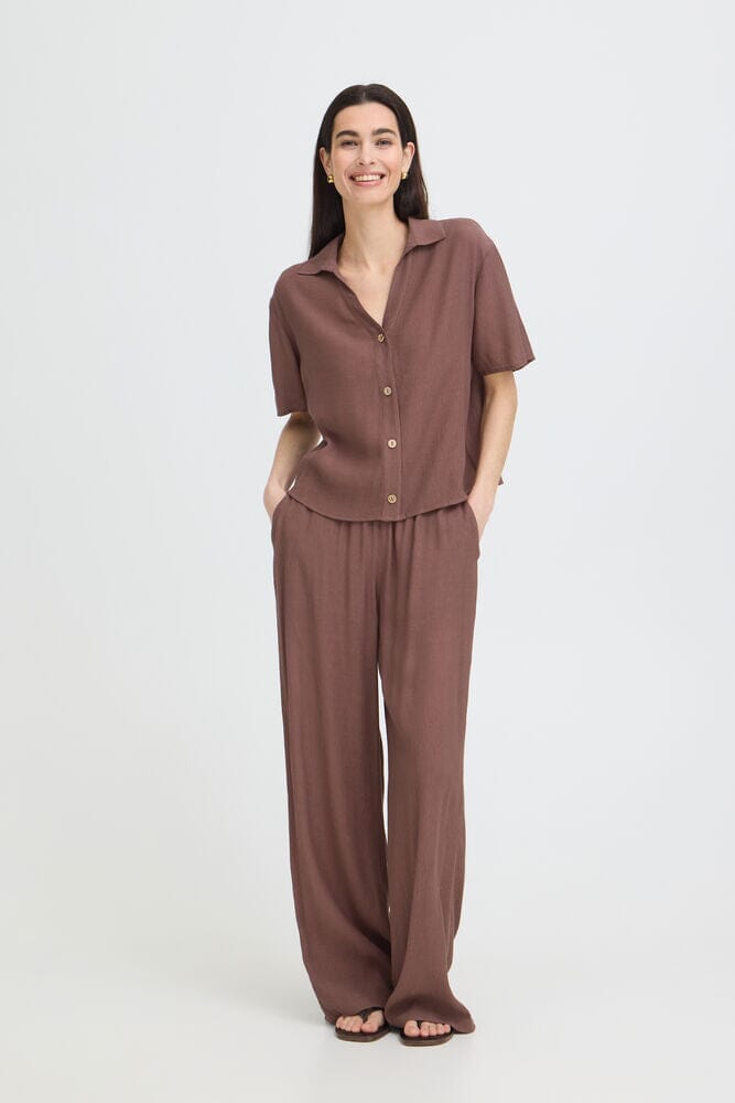 relaxed fit button up top, brown summer blouse women, neutral button front blouse, casual chic womens blouse