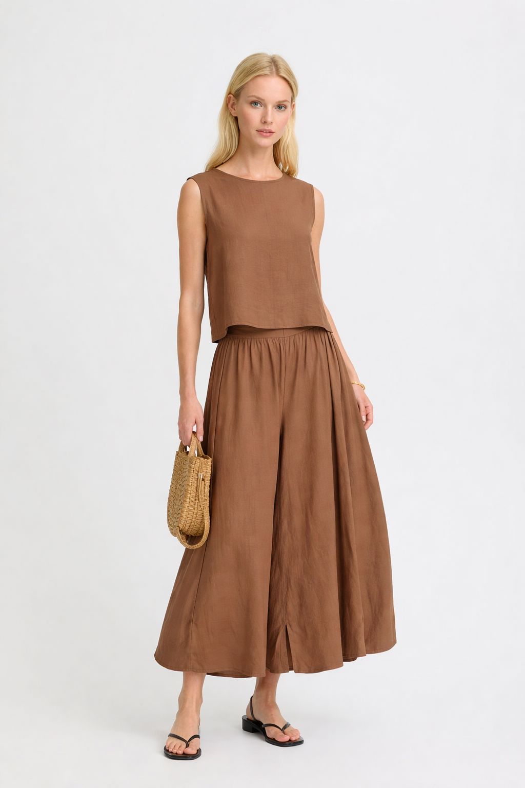 THE EVERYDAY STRUCTURED LINEN TANK (BROWN GINGHAM)