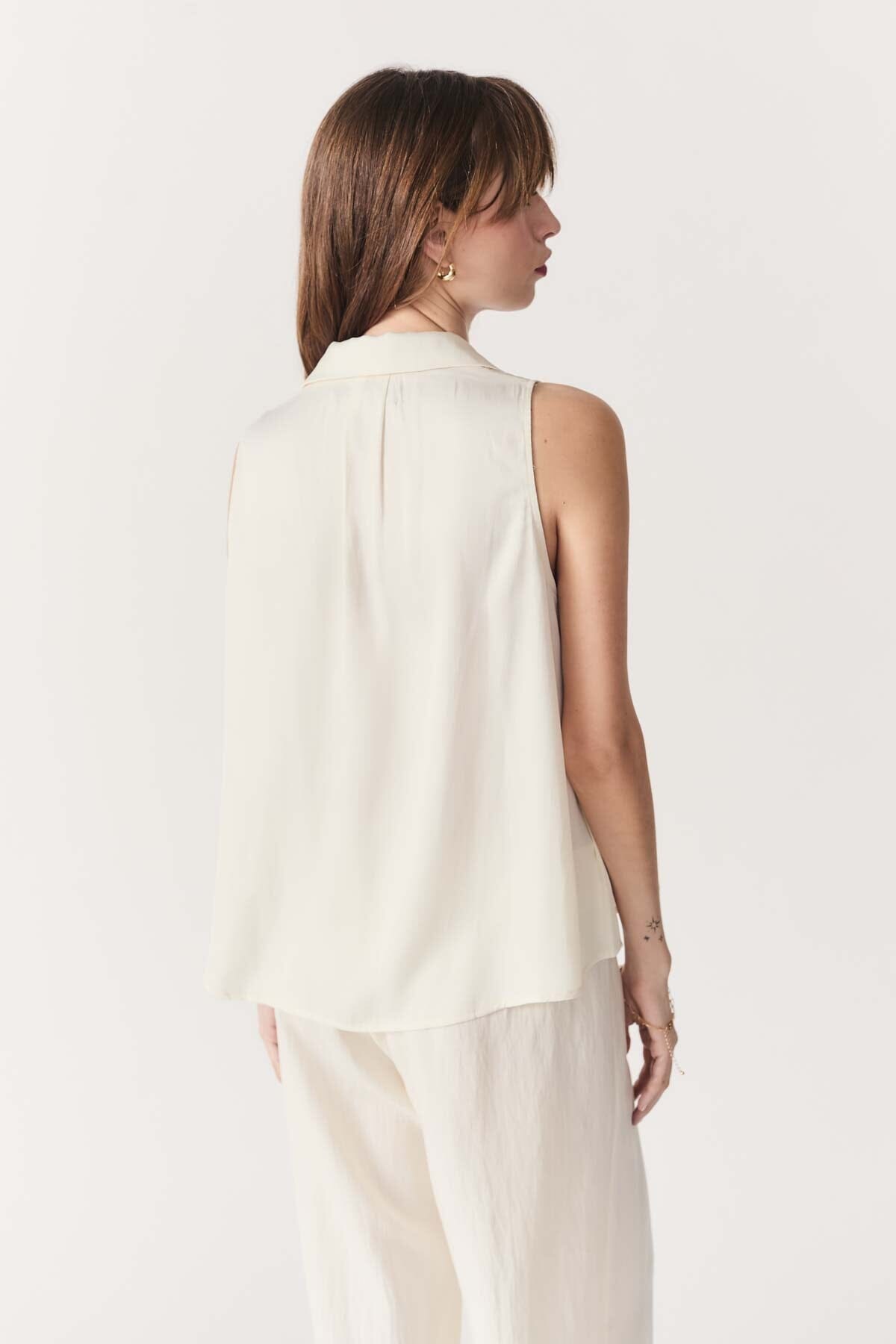 elegant sleeveless satin blouse