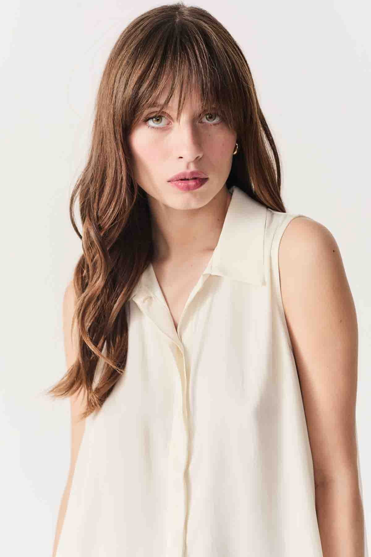 satin off white top, minimal ivory shirt