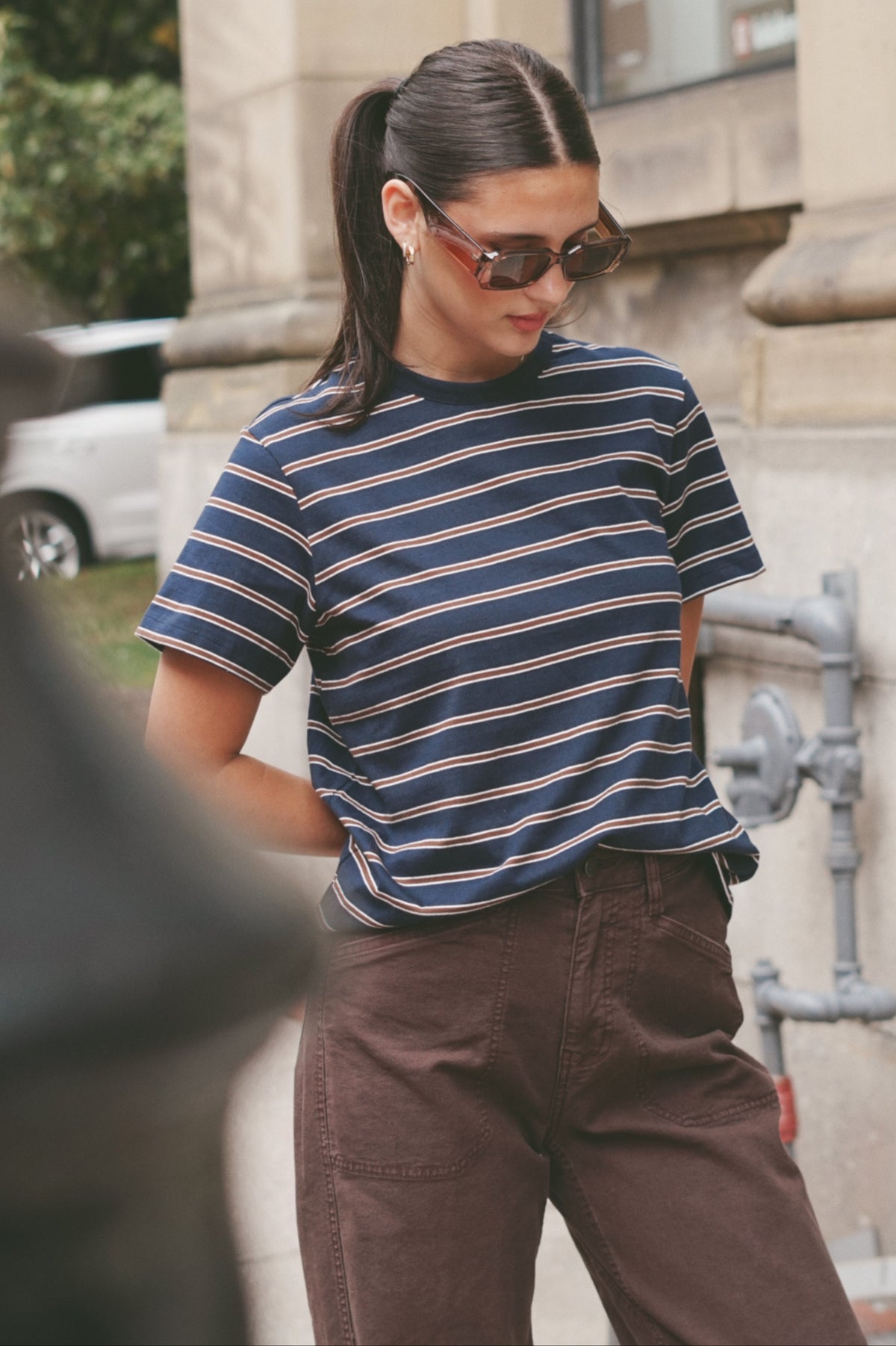 Keaton Stripe Tee- Navy