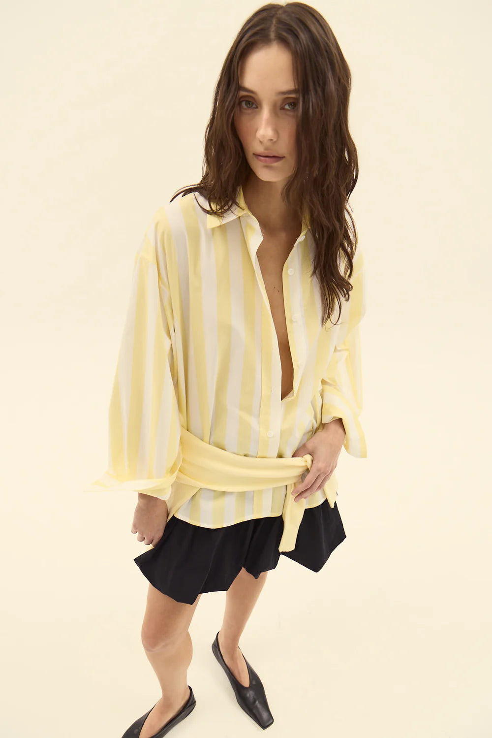 women fashion striped blouse, yellow and white striped shirt, everyday women button down, women work to weekend blouse
