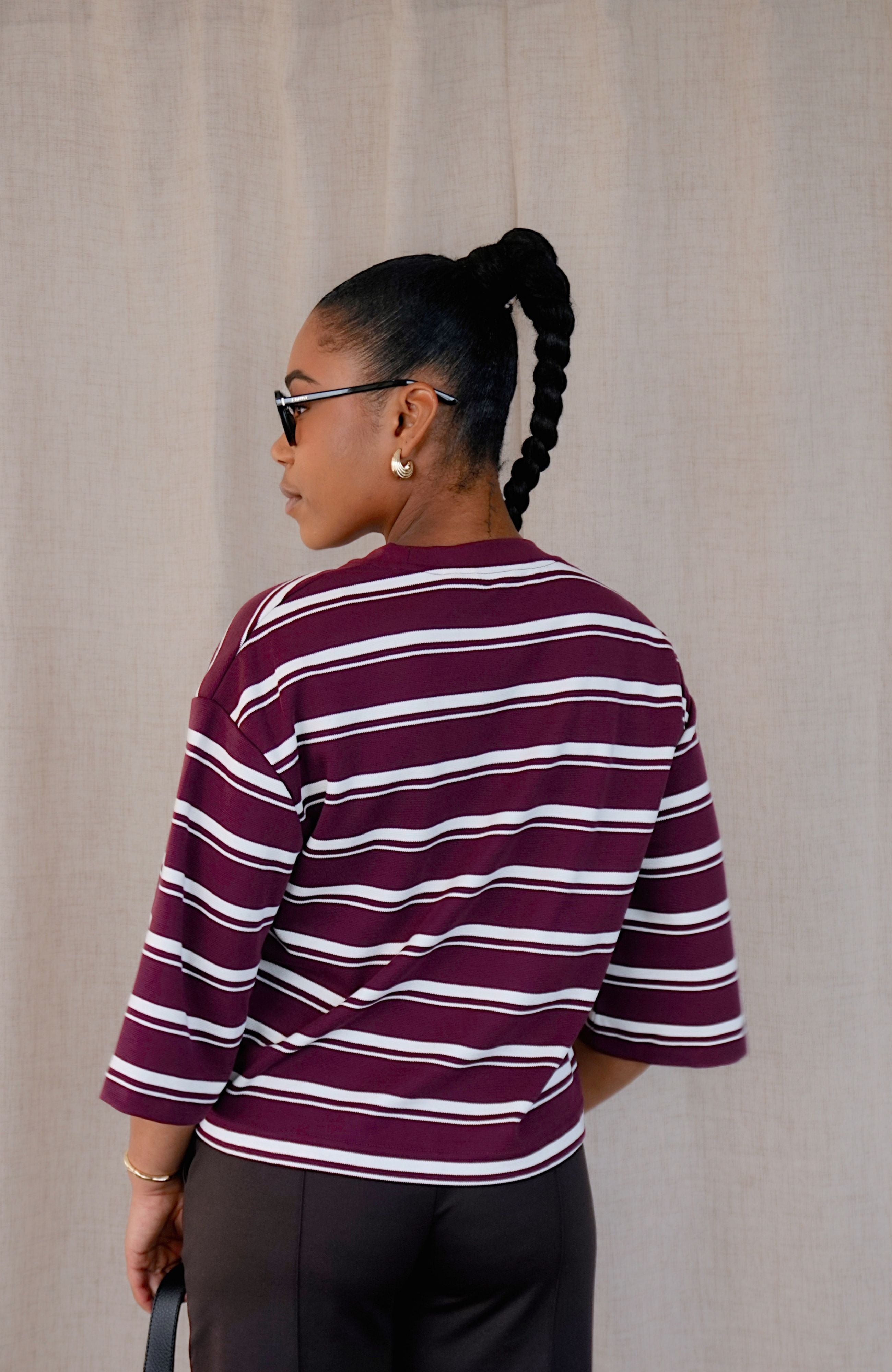 BURGUNDY BOXY STRIPE TEE