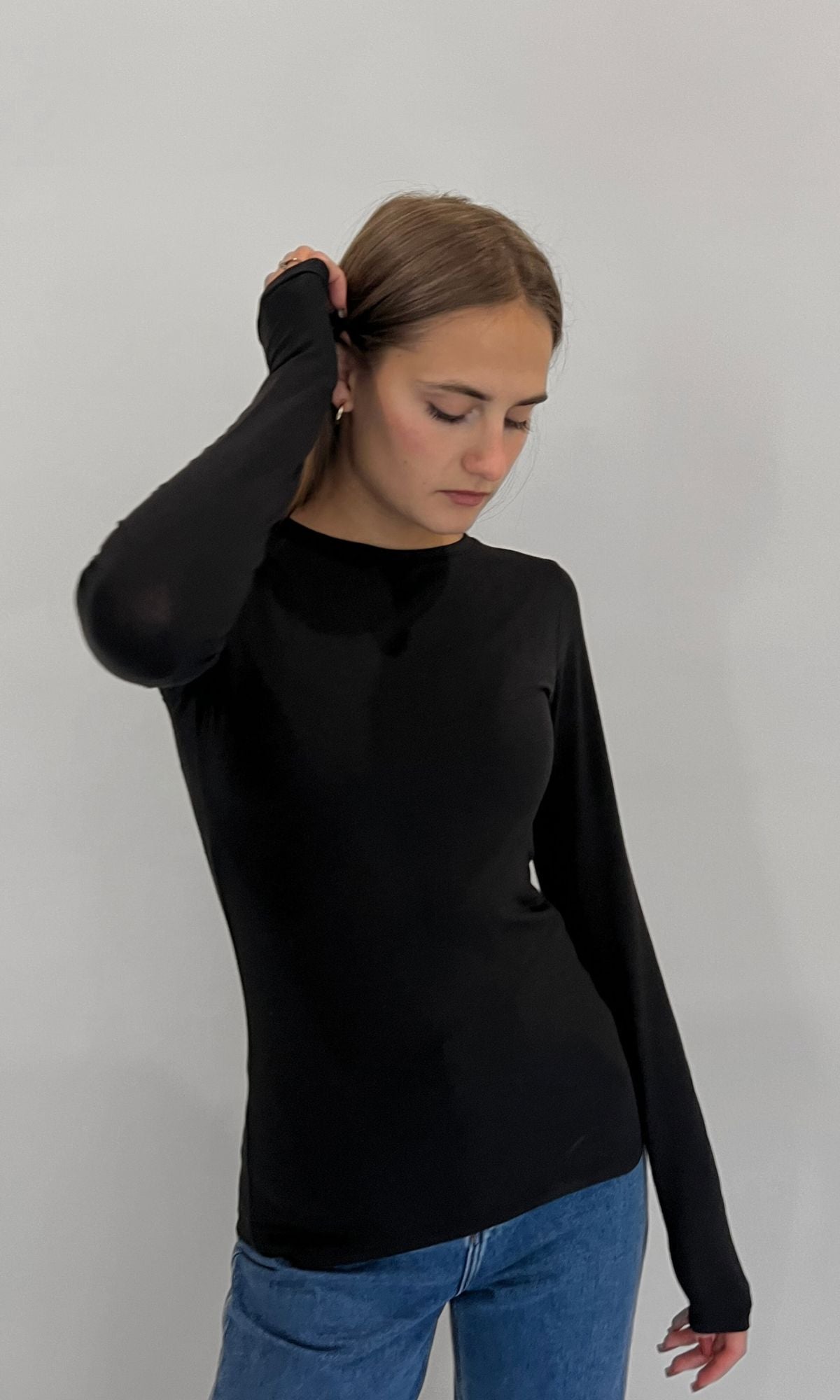 PAMILA BLACK LONG SLEEVE TOP Top B YOUNG