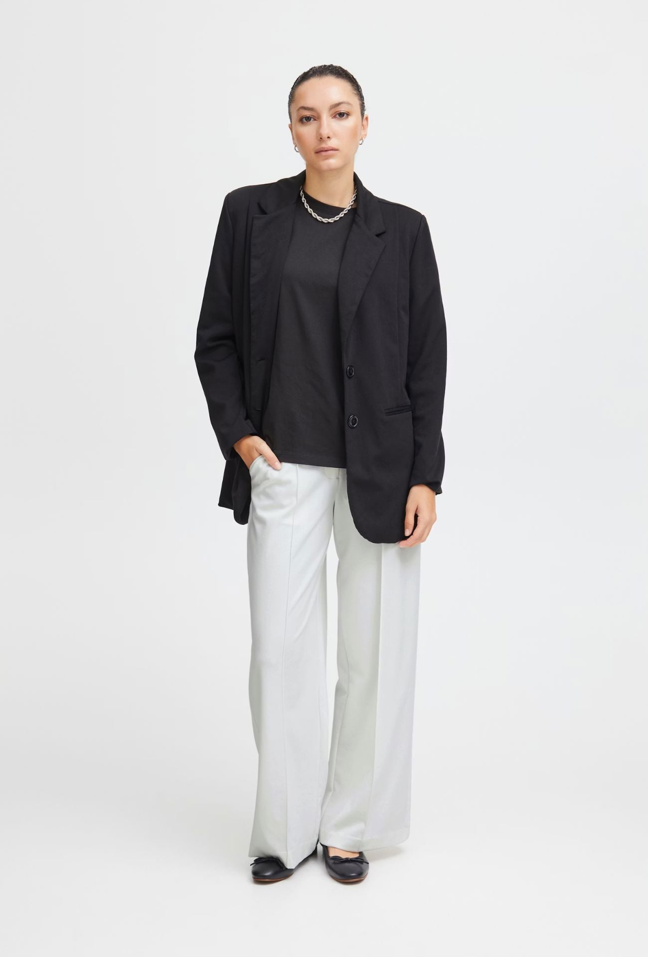 WHITE KATE OFFICE WIDE LEG TROUSER PANT, ICHI